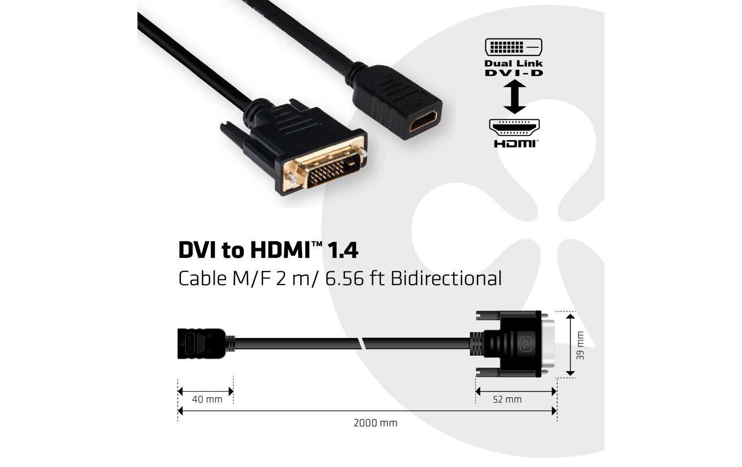 Club 3D Kabel DVI-D - HDMI 1.4, 2 m, Bidirektional