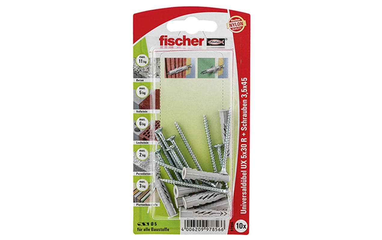 Fischer Universaldübel UX 5 x 30 R S mit Rand, 10 Stück