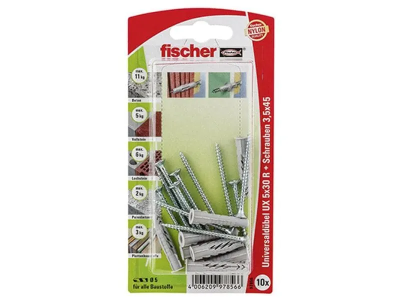 Fischer Universaldübel UX 5 x 30 R S mit Rand, 10 Stück Fischer Universaldübel UX 5 x 30 R S mit Rand, 10 Stück