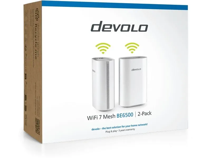 devolo Router WiFi 7 Mesh BE6500 Dual-Band 2er Pack devolo Router WiFi 7 Mesh BE6500 Dual-Band 2er Pack