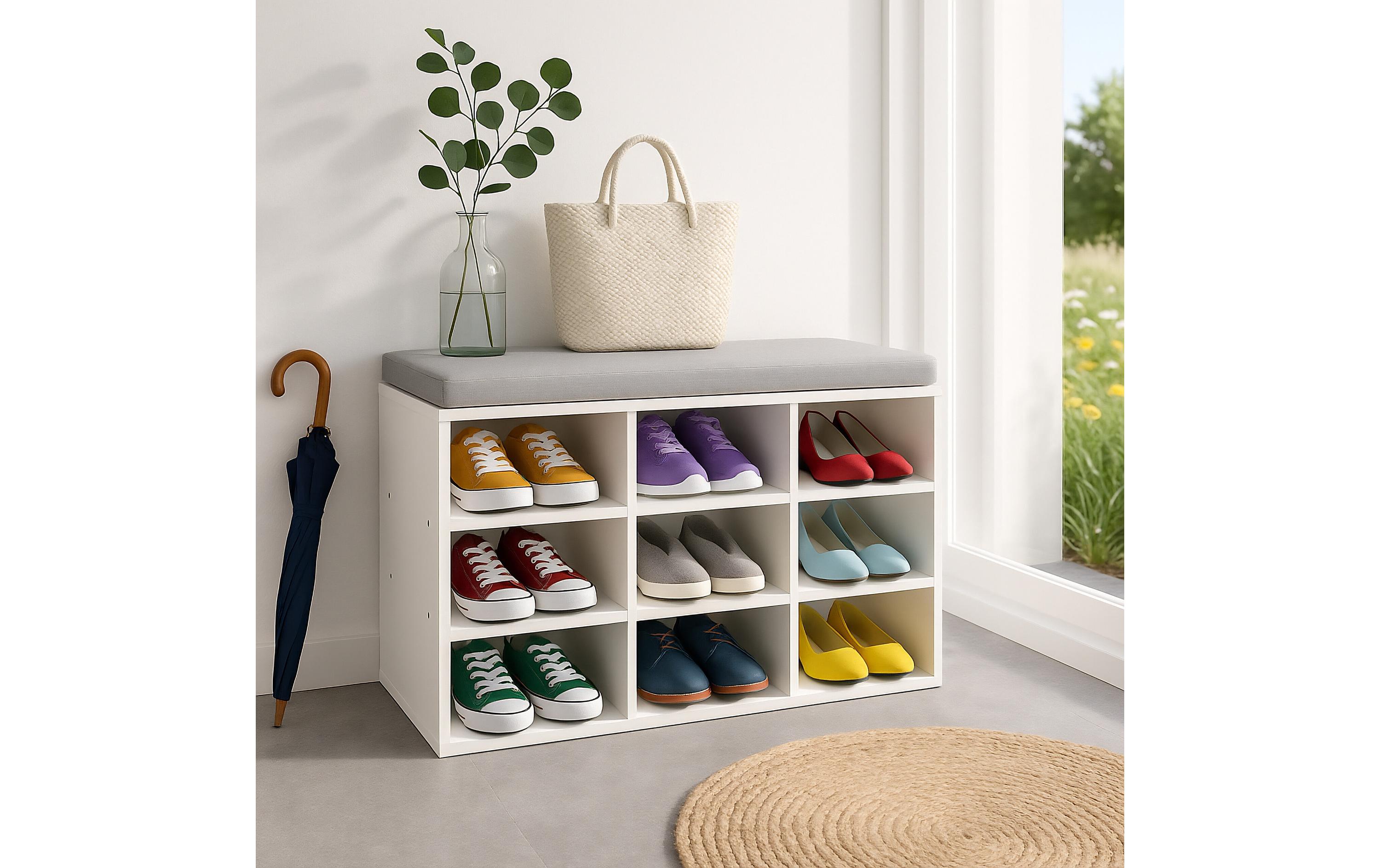 relaxdays Schuhbank mit Sitzfläche mit 9 Fächern, Grau/Weiss