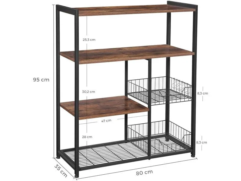 VASAGLE Küchenregal mit 6 Haken 90 x 80 cm, Braun/Schwarz VASAGLE Küchenregal mit 6 Haken 90 x 80 cm, Braun/Schwarz