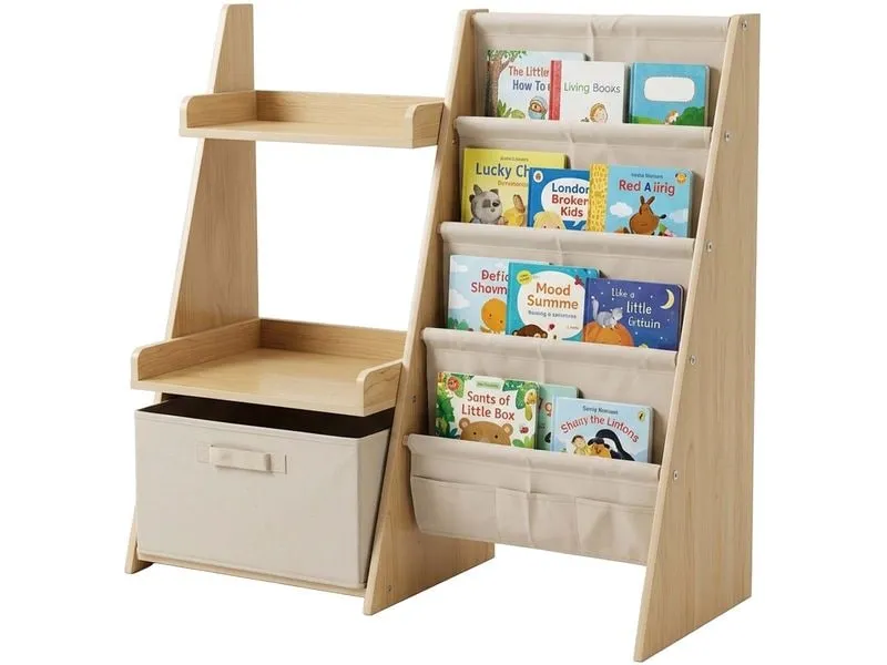 relaxdays Kinderbücherregal MDF Polyester Vlies Natur Weiss relaxdays Kinderbücherregal MDF Polyester Vlies Natur Weiss