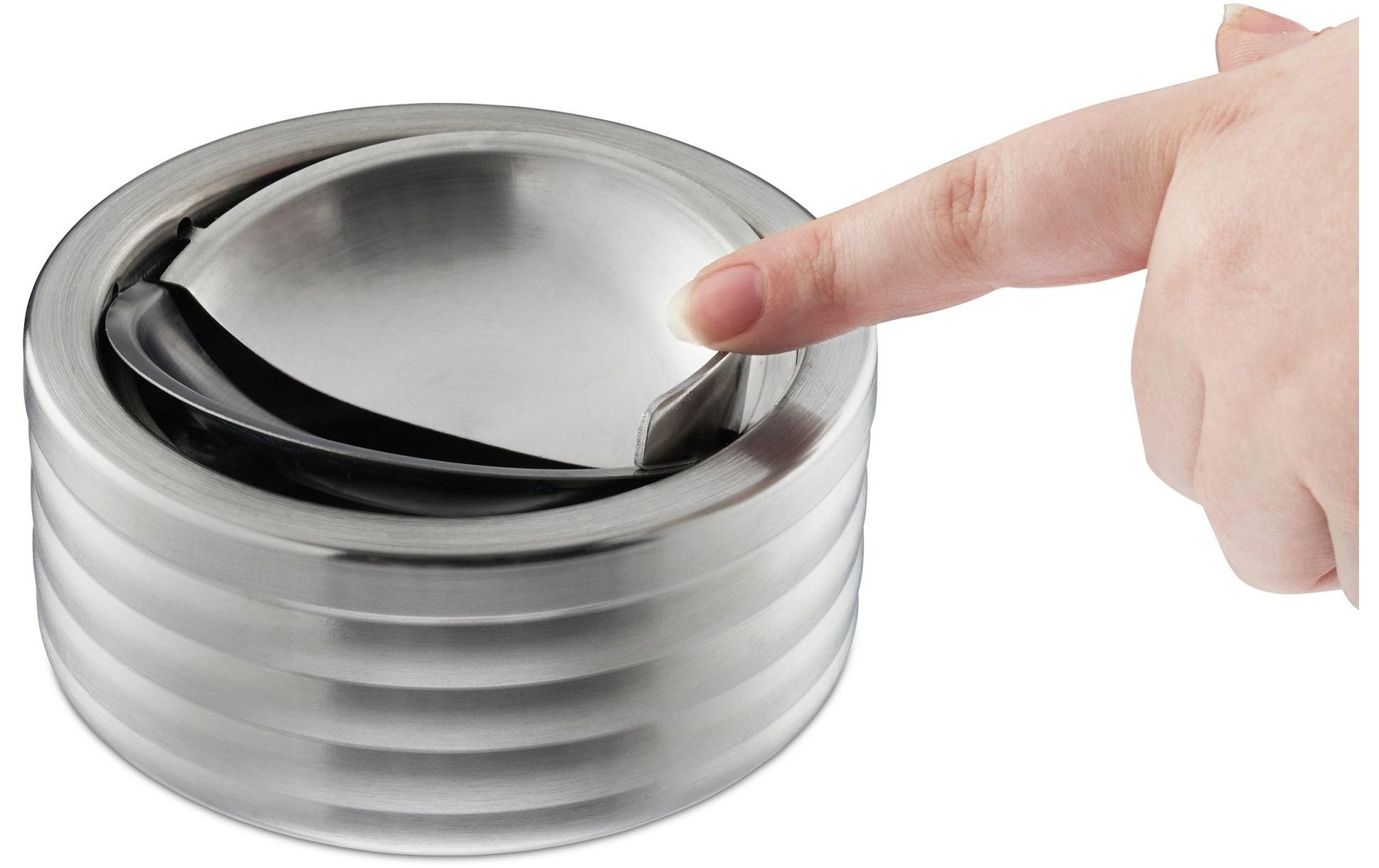 relaxdays Aschenbecher mit Deckel Silber