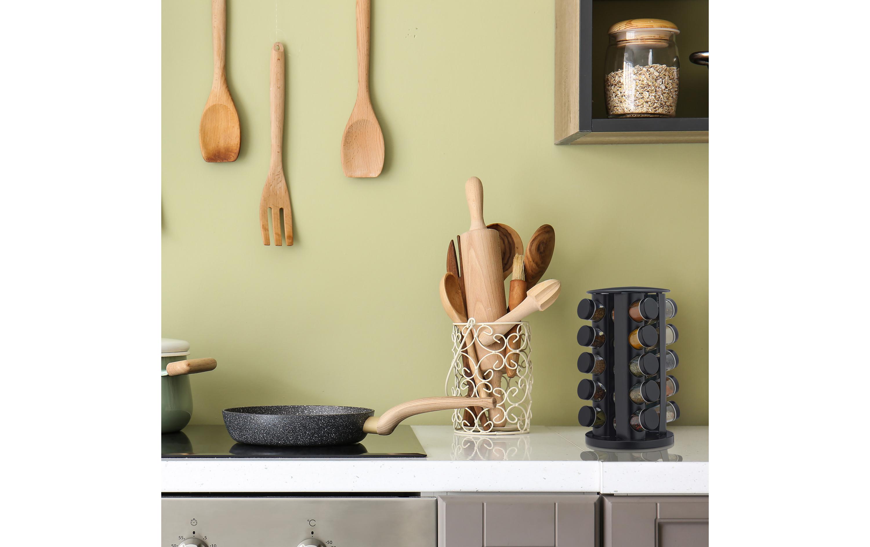 relaxdays Gewürzkarussell 20er Set Schwarz/Transparent