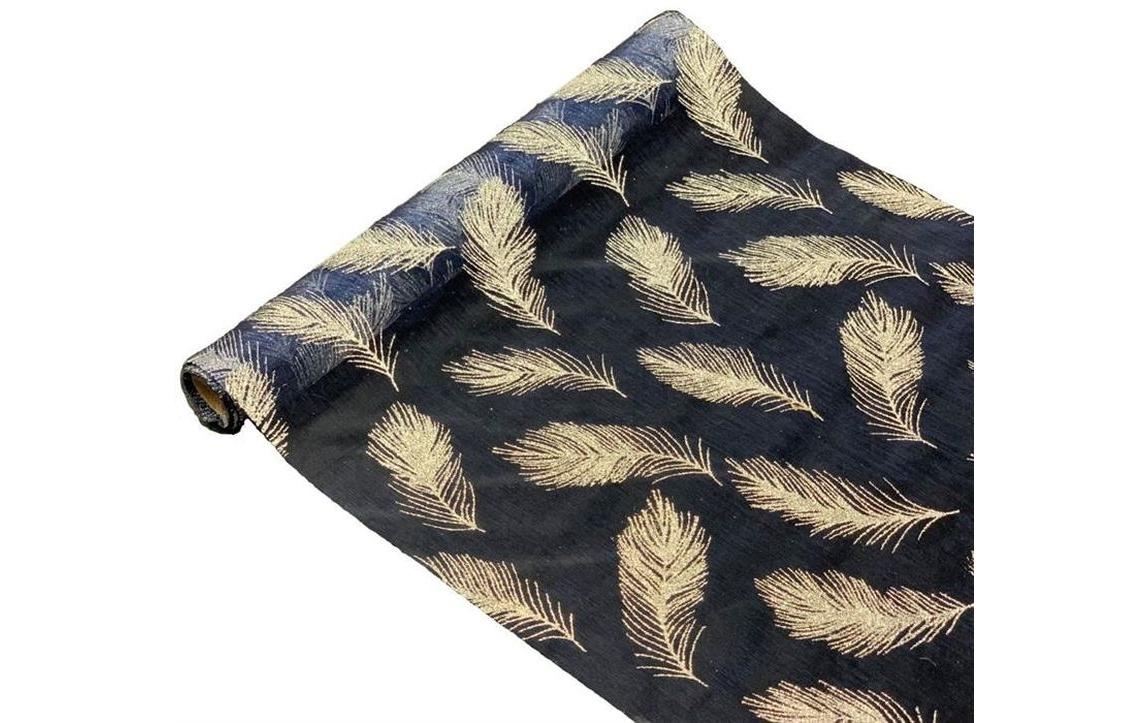 Dameco Stoff Organza Blätter 36 cm x 300 cm, Dunkelblau/Silber