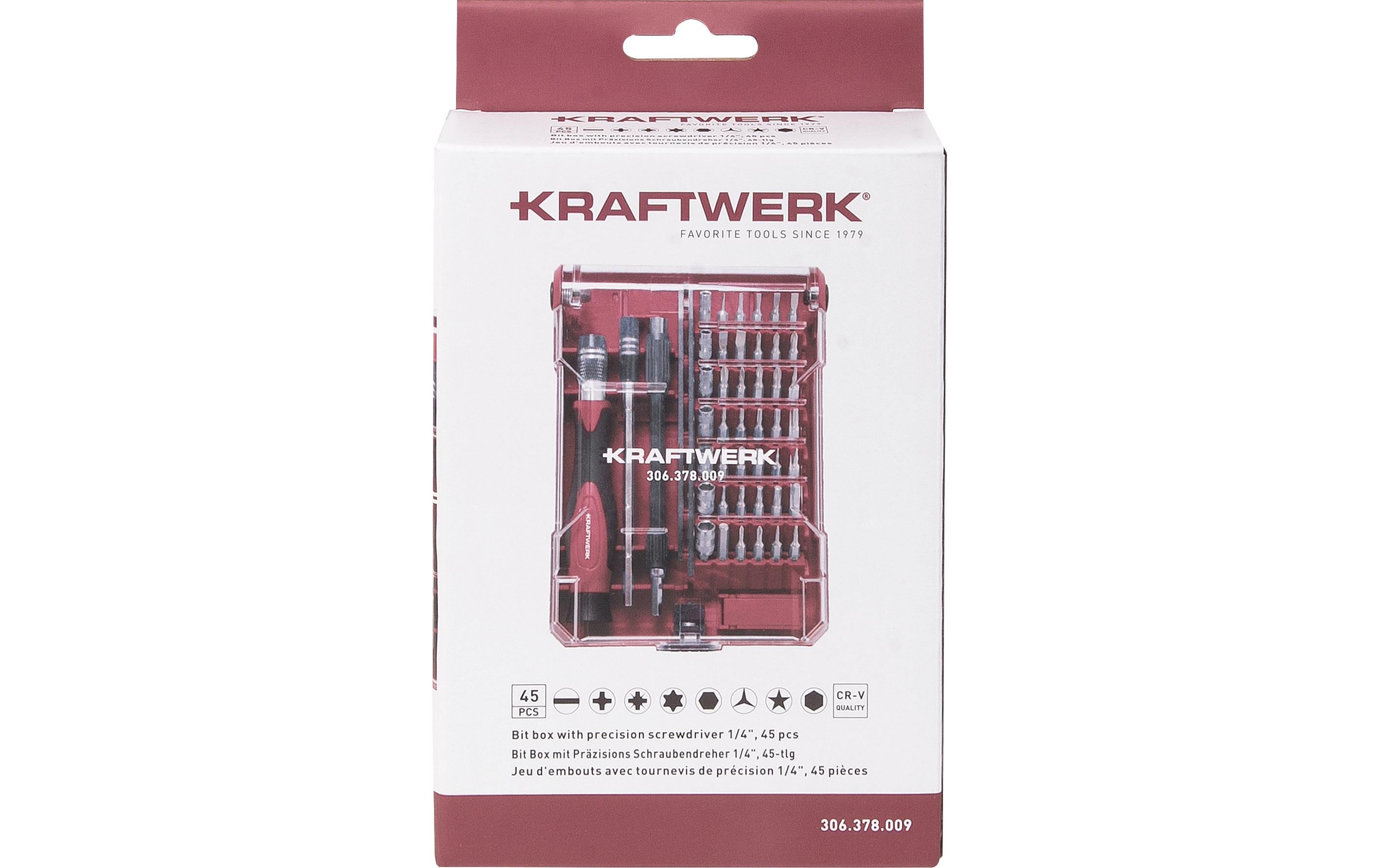 Kraftwerk Bit Box mit Präzisions Schraubendreher 1/4, 45-teilig