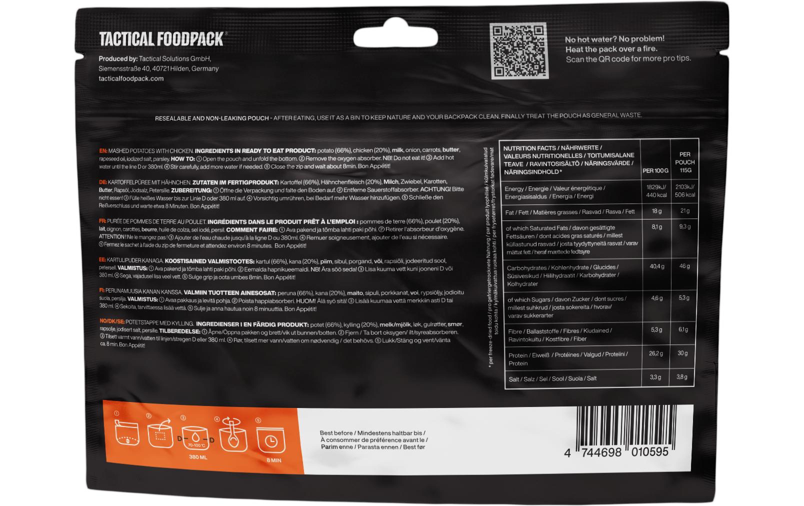 Tactical Foodpack Hauptgericht Kartoffelpüree mit Huhn