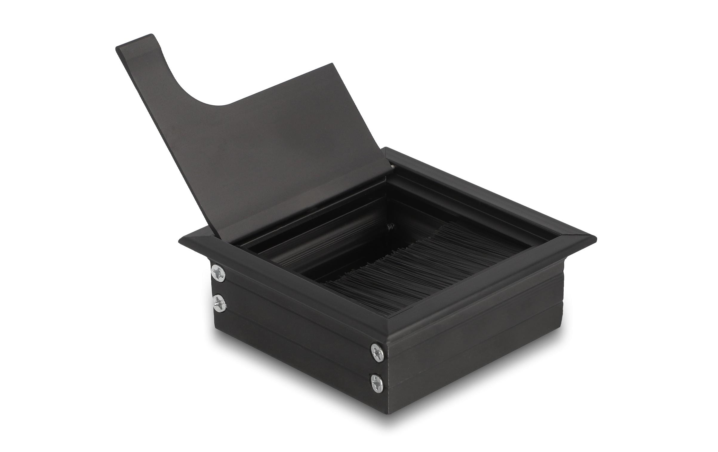 Delock Einbaurahmen für Tisch mit Bürste 80x80x28mm, Schwarz