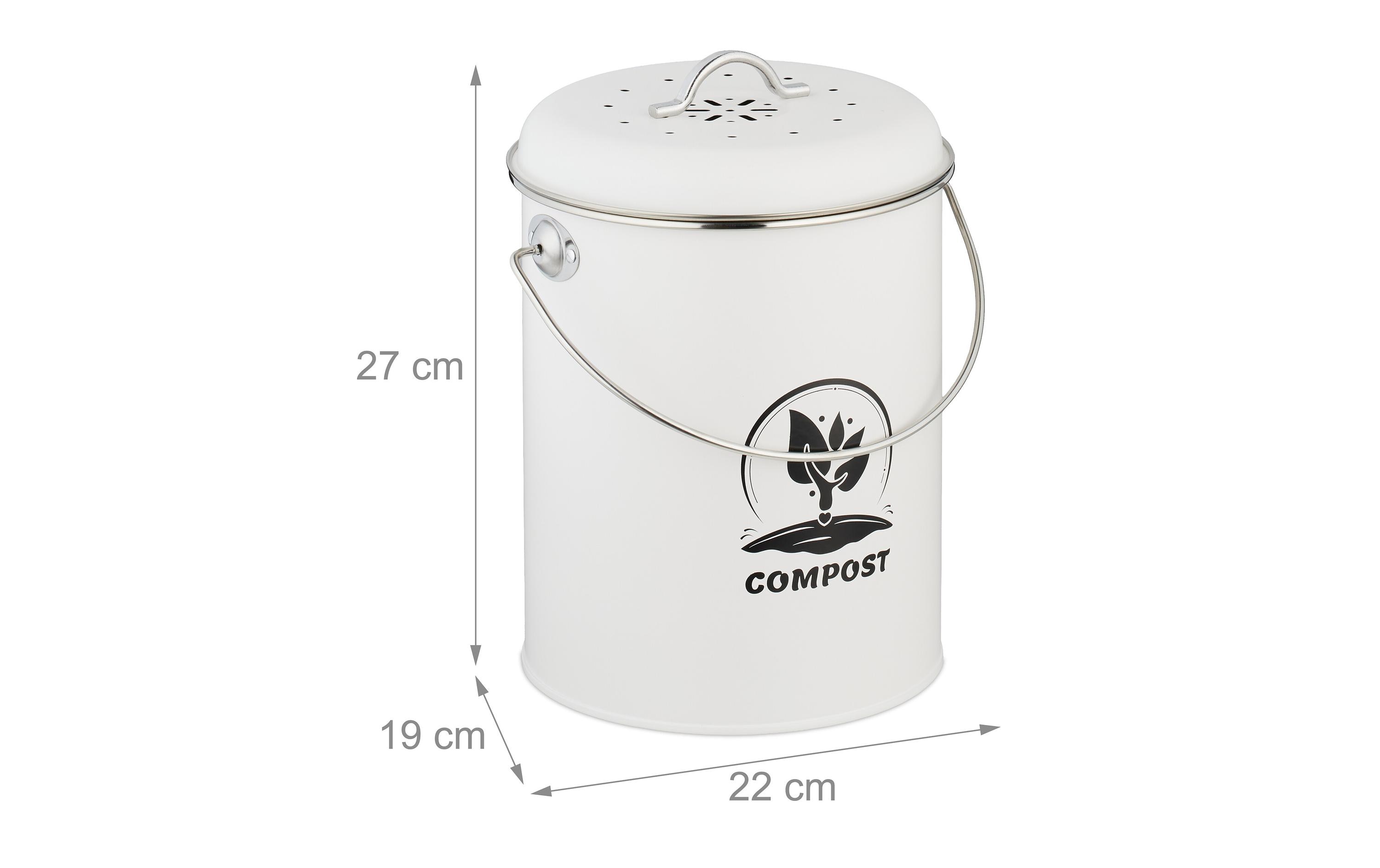 relaxdays Komposteimer mit Geruchsfilter 5.5 l, Silber/Weiss