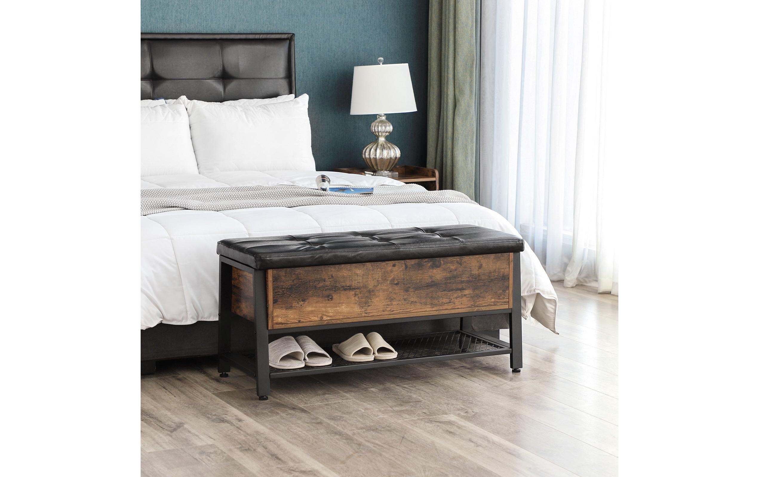 VASAGLE Sitztruhe mit Stauraum 100 x 47 cm, Braun/Schwarz