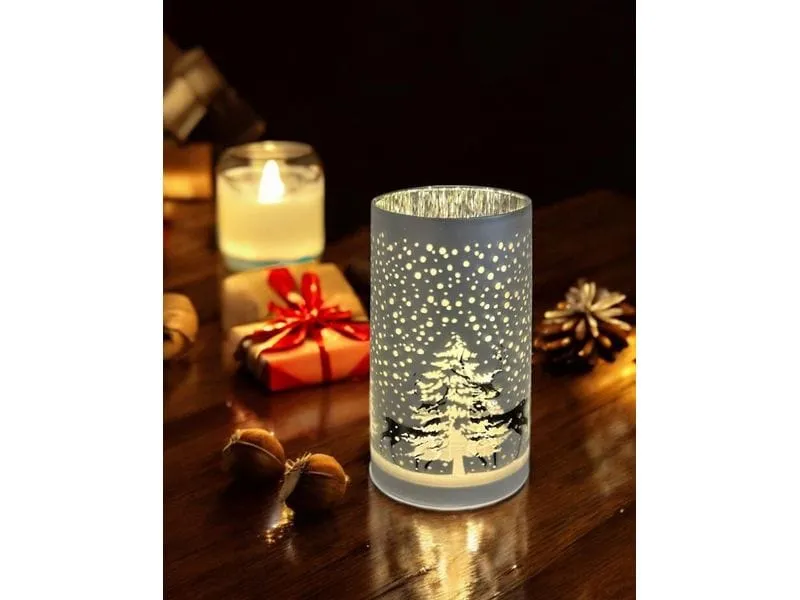 Dameco LED Windlicht Glas Silber Tannenbaum Dameco LED Windlicht Glas Silber Tannenbaum