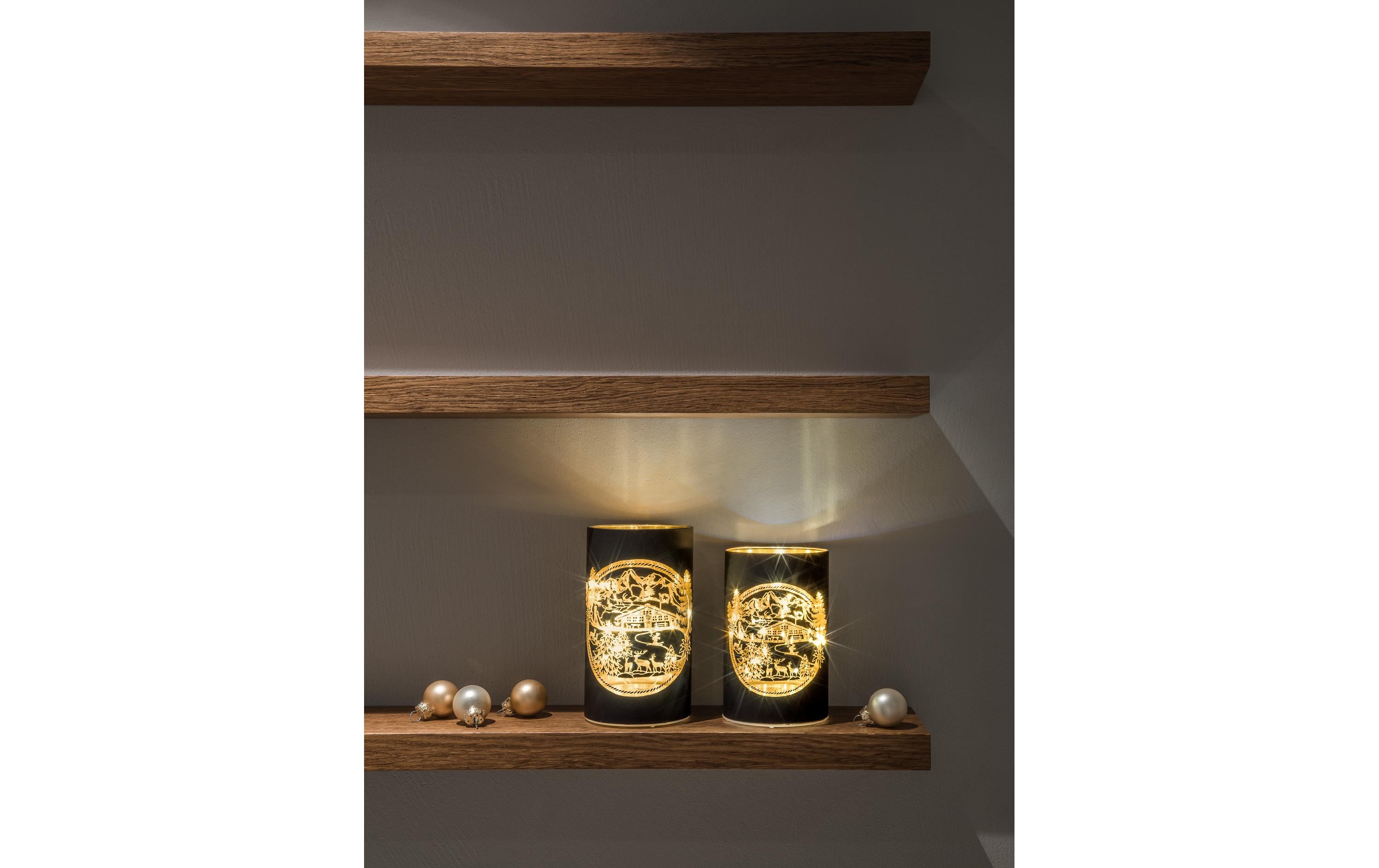 STT Windlicht Swiss Alps M, 16 cm, Schwarz/Gold