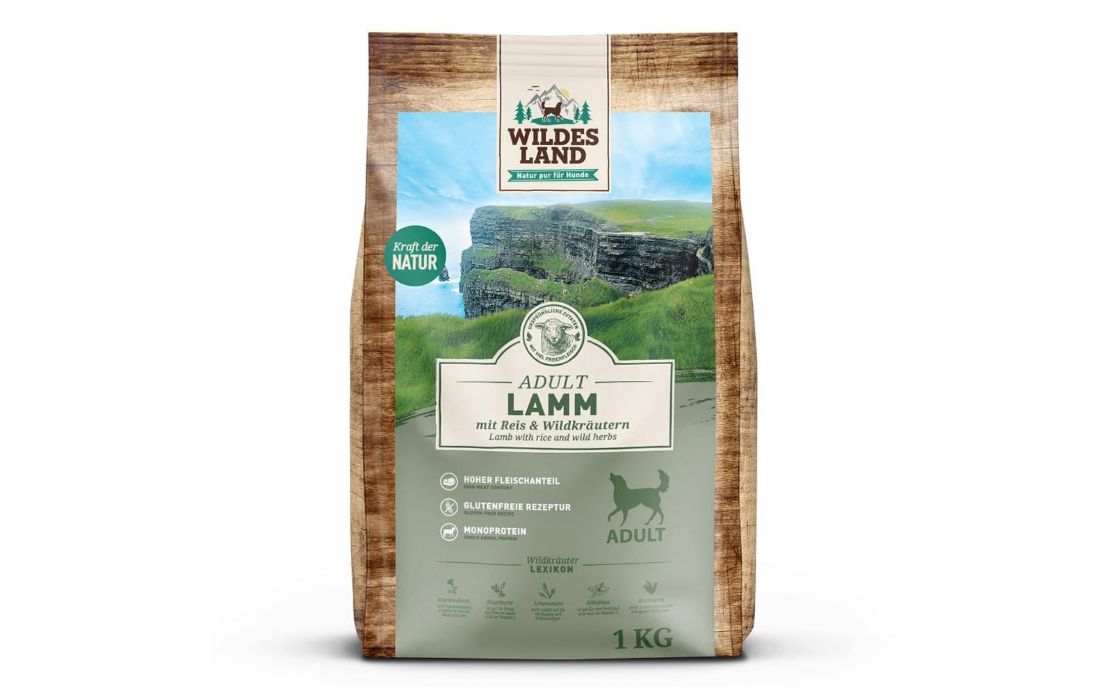 Wildes Land Trockenfutter Dog Adult Lamm mit Reis, 1 kg