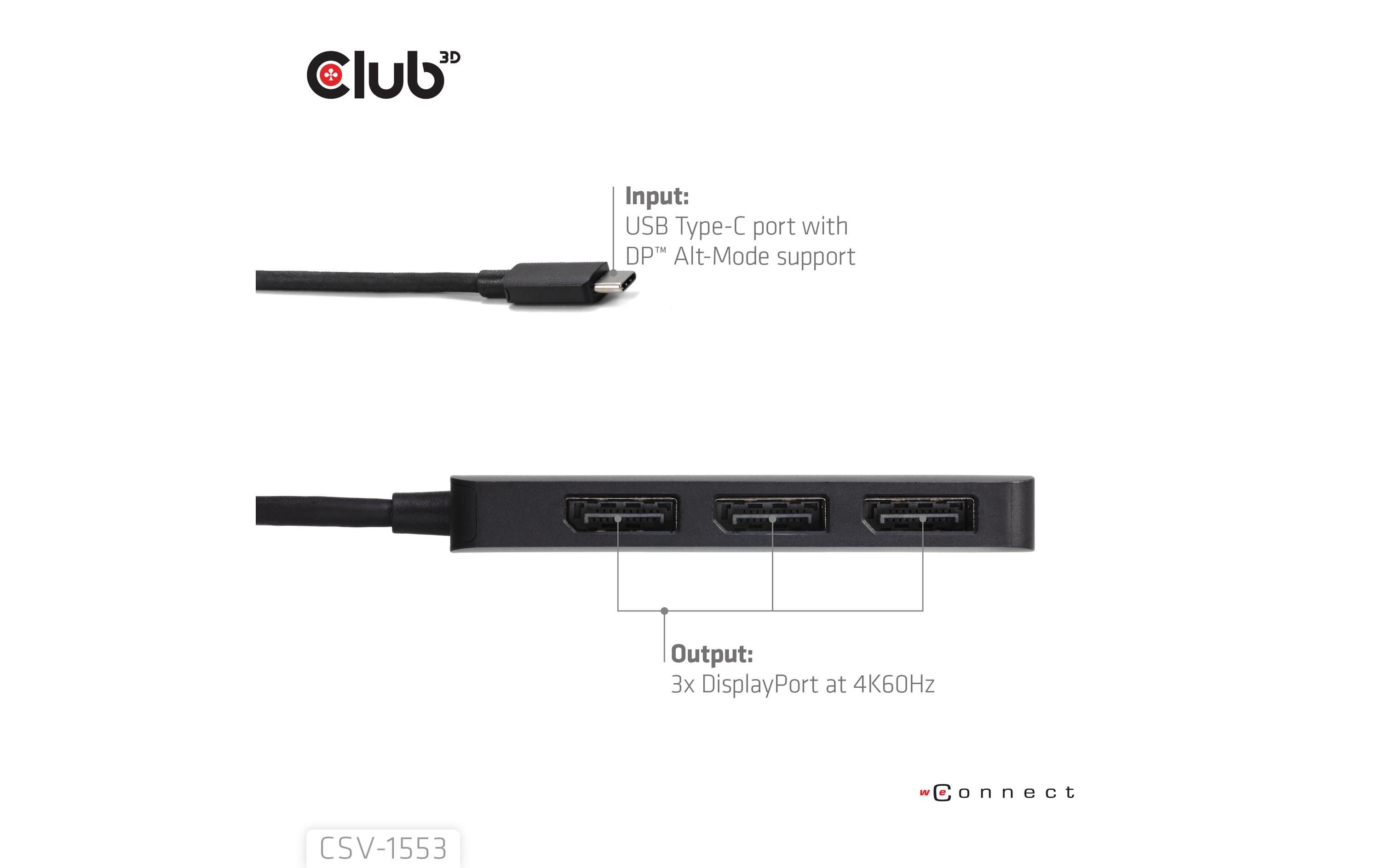 Club 3D Adapterkabel CSV-1553 MST Hub USB Type-C - DisplayPort