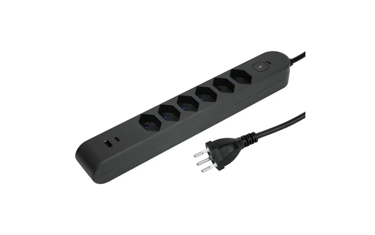 STEFFEN Steckdosenleiste IQ 6 x T13, USB-A+C Anthrazit, 3 m Kabel