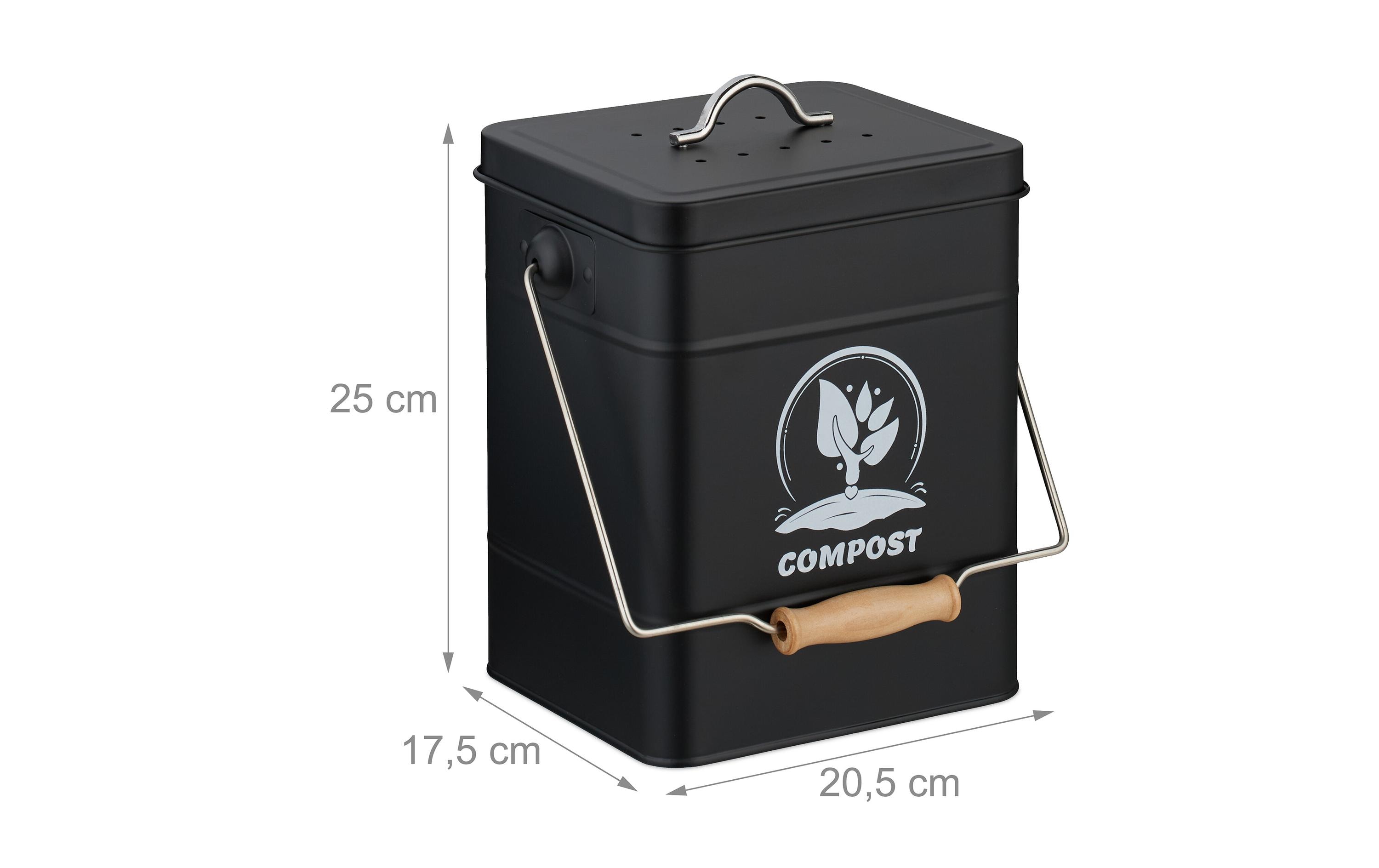 relaxdays Komposteimer mit Geruchsfilter, 6 l, Schwarz/Silber