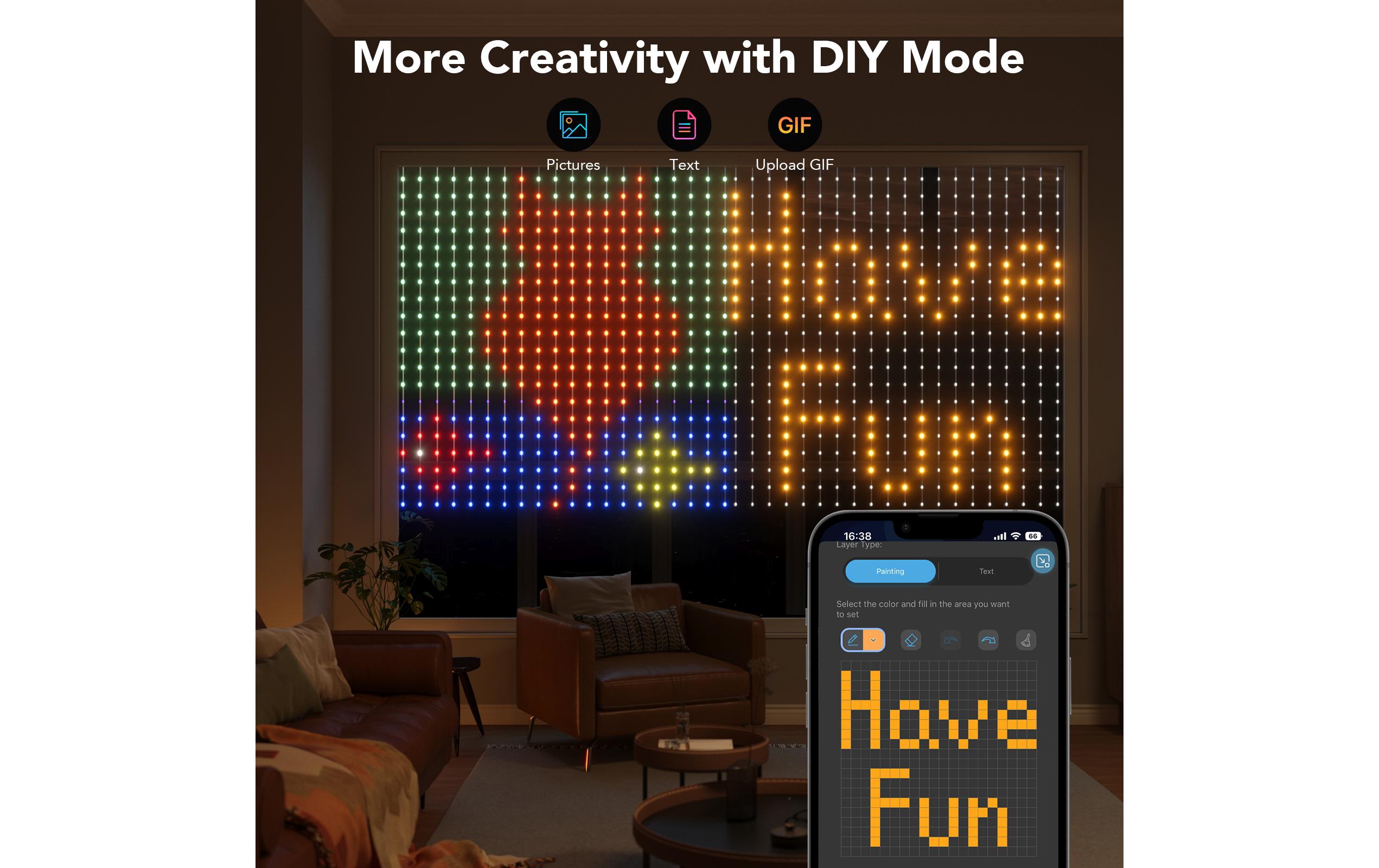 Govee LED-Stripe Curtain Lights RGBIC, 25 Watt, 1.5 x 1.5m