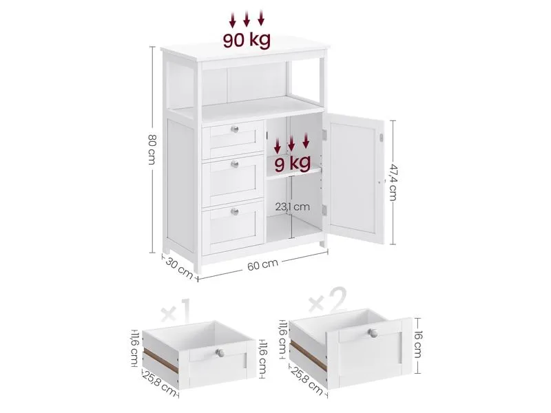 VASAGLE Kommode Floor Cabinet, MDF, 60 x 80 cm, Weiss