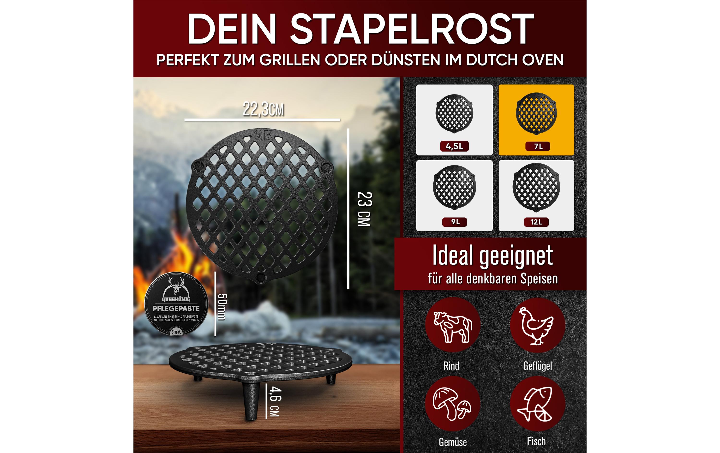 Gusskoenig Gusseisen Stapelrost für Dutch Oven 7 l