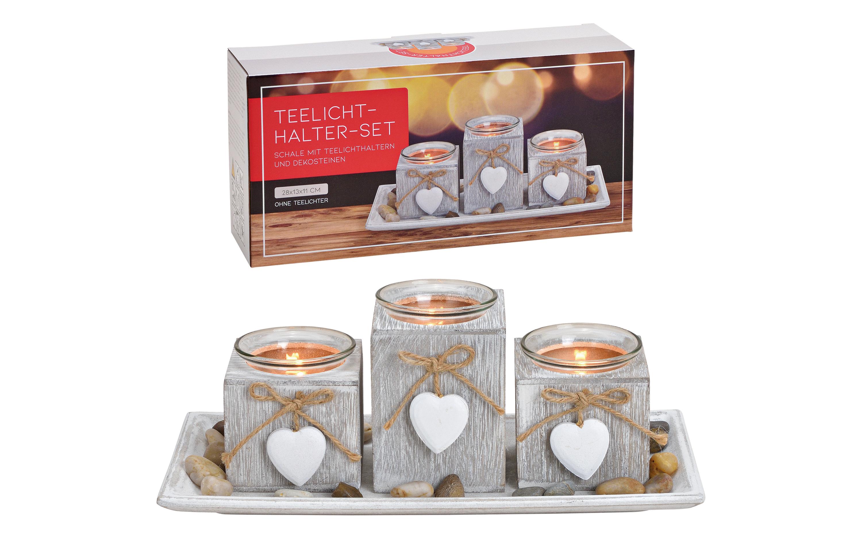 G. Wurm Kerzenhalter mit Herzen 1 Stück, Nature/Weiss