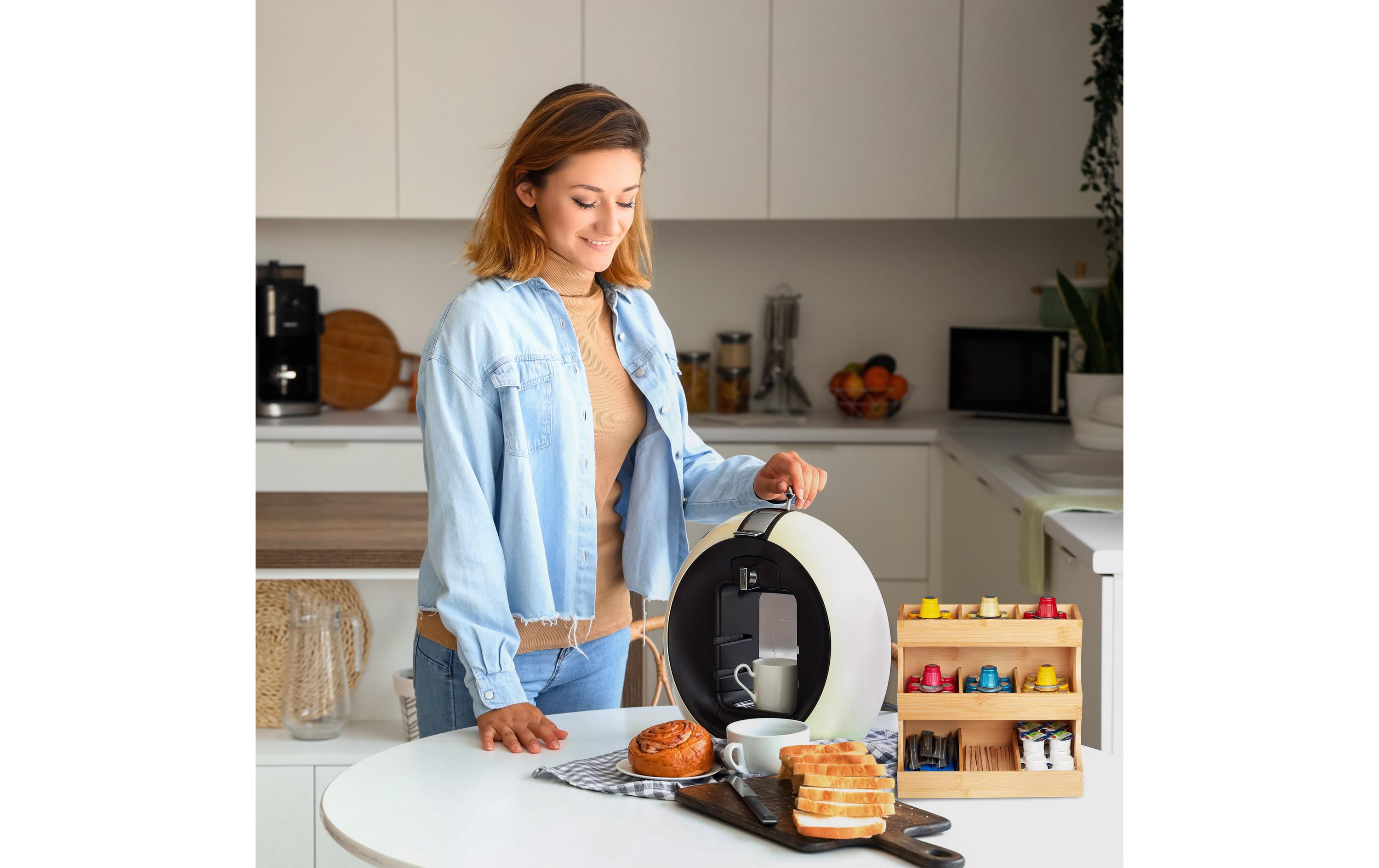 relaxdays Teebeutel-Box 9 Fächer, Hellbraun