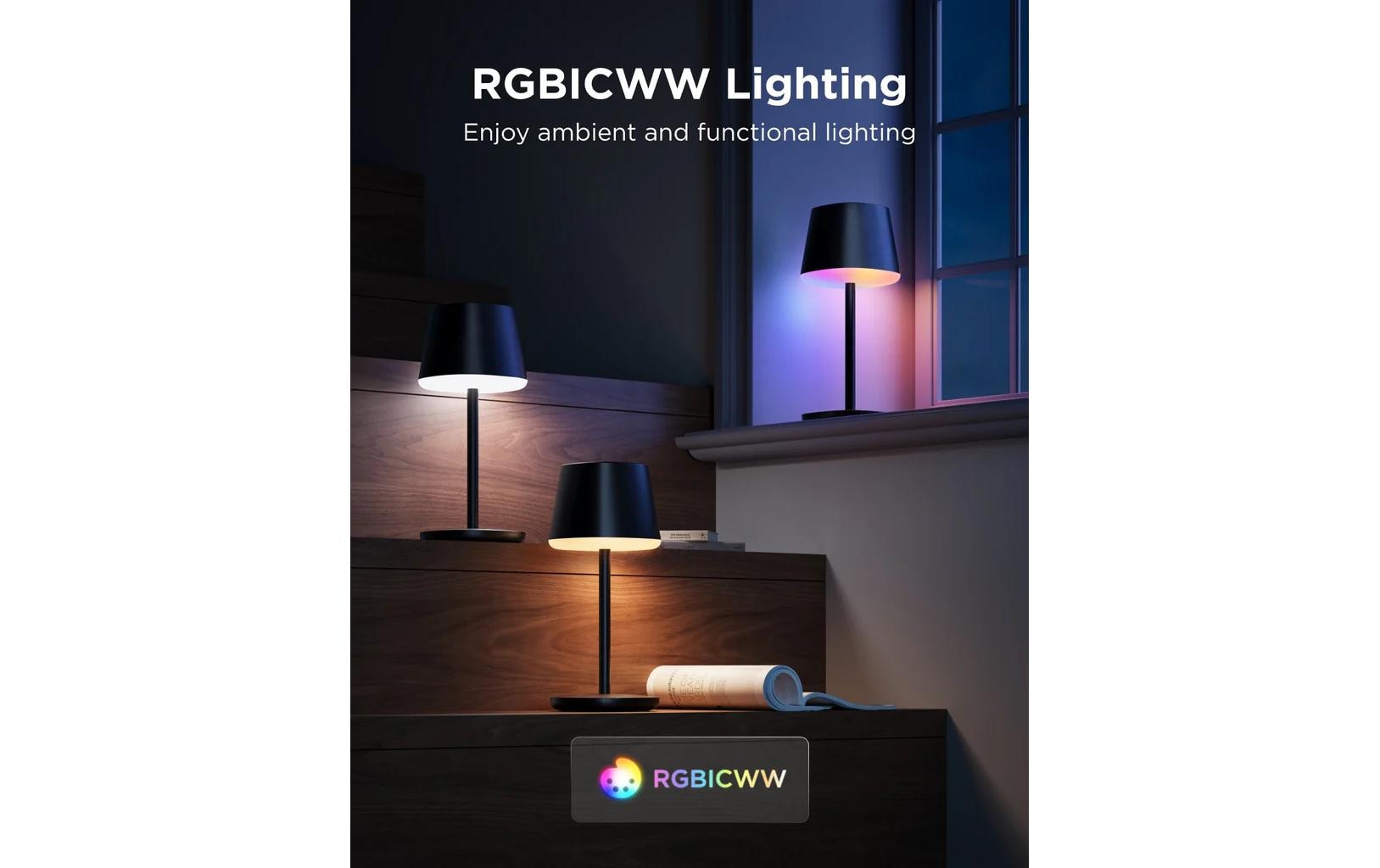 Govee Tischleuchte Schwarz, 500 lm, RGBICWW, 4800 mAh
