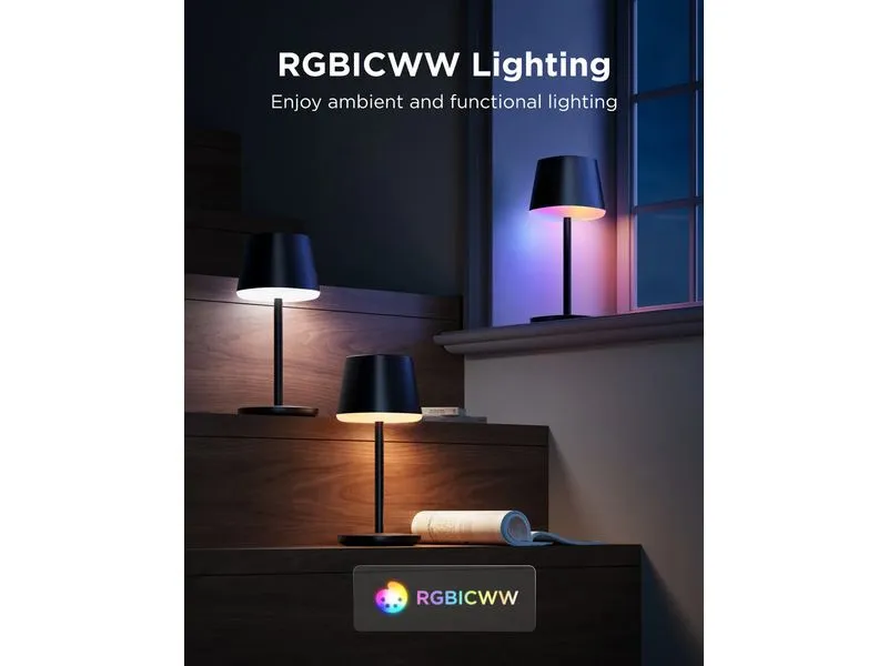 Govee Tischleuchte Schwarz, 500 lm, RGBICWW, 4800 mAh Govee Tischleuchte Schwarz, 500 lm, RGBICWW, 4800 mAh