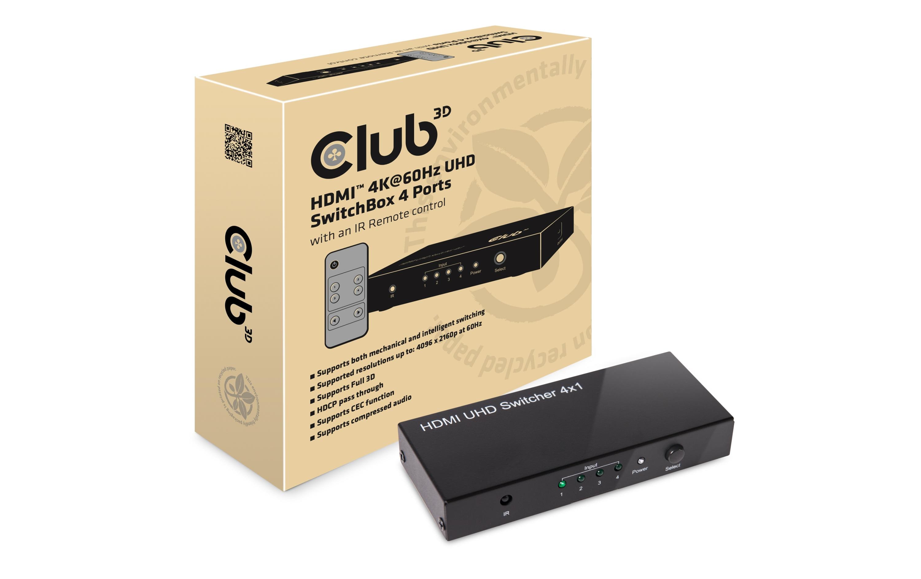 Club 3D Switchbox HDMI 2.0 UHD, 4 Port Club 3D Switchbox HDMI 2.0 UHD, 4 Port