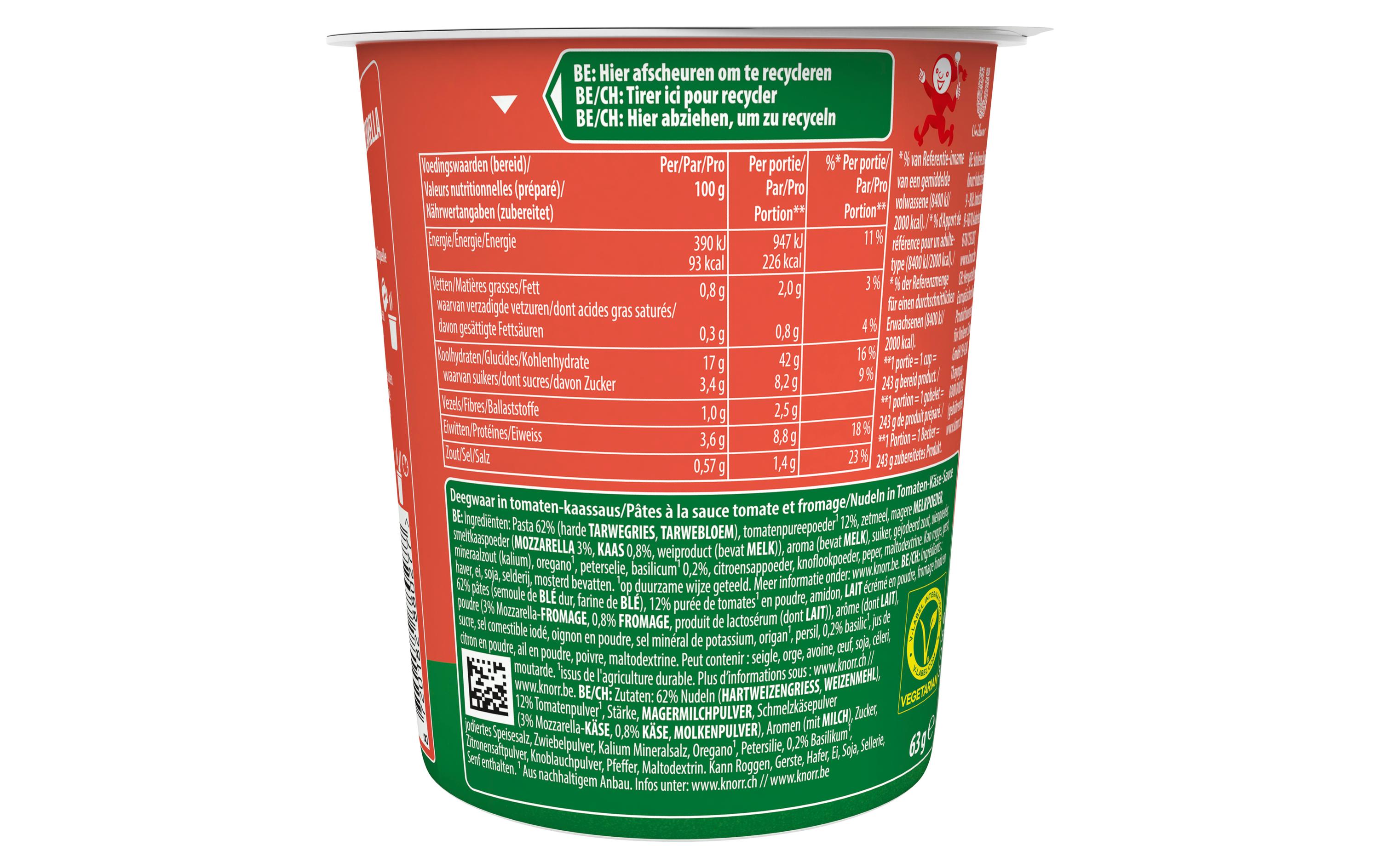 Knorr Fertiggericht Pasta Snack Tomato Mozzarella 63 g