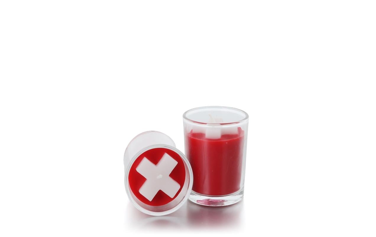 balthasar Kerze im Glas Schweizer Kreuz 1 Stück, Rot