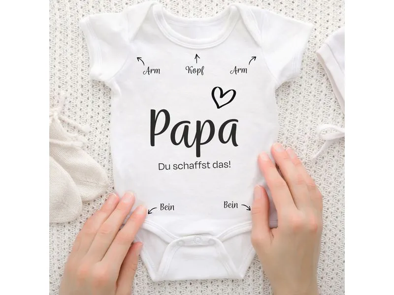 Trendcompany Babybody Papa du schaffst das, 62/68, Weiss
