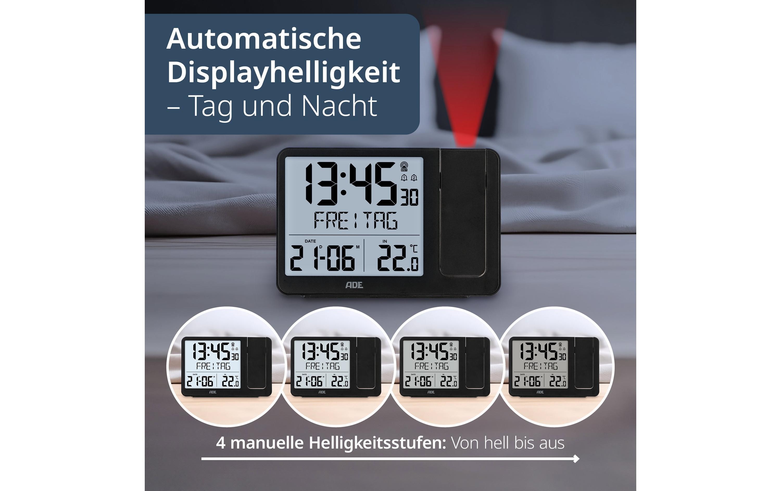 ADE Funkuhr digital Schwarz