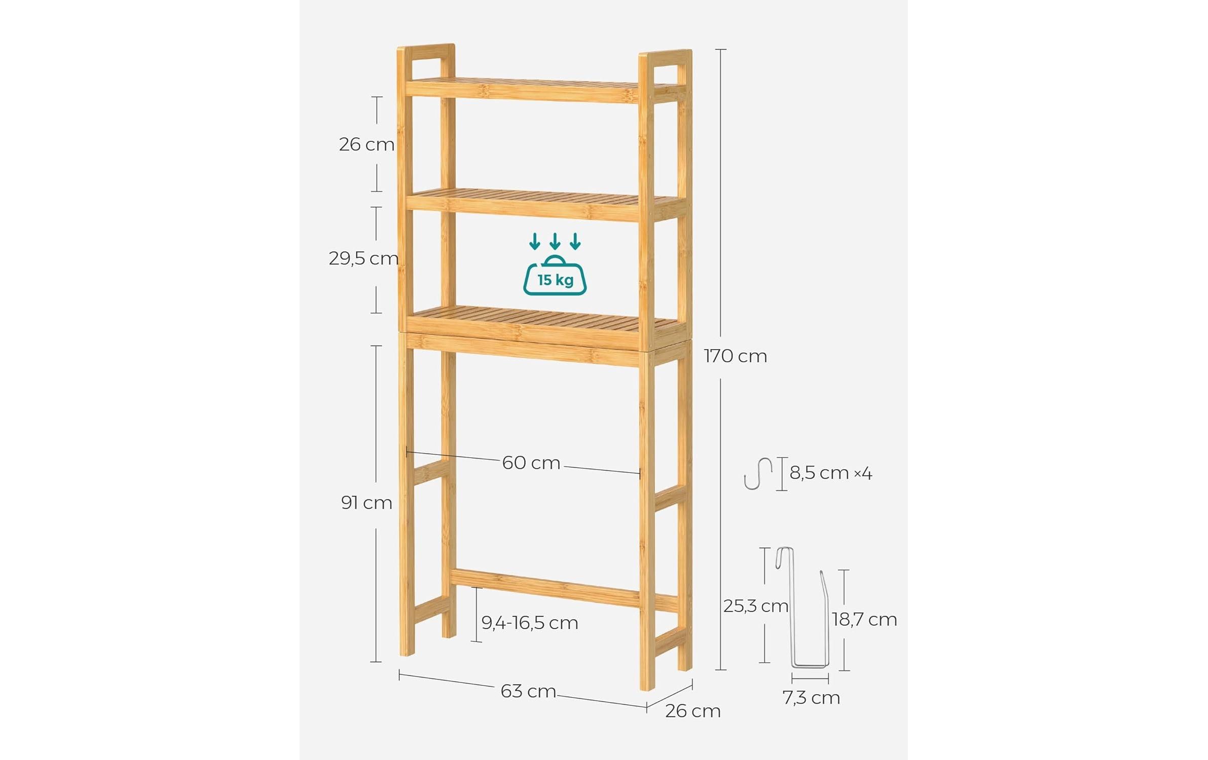 Songmics Badezimmerregal mit 3 Ablagen 63 x 170 cm, Braun