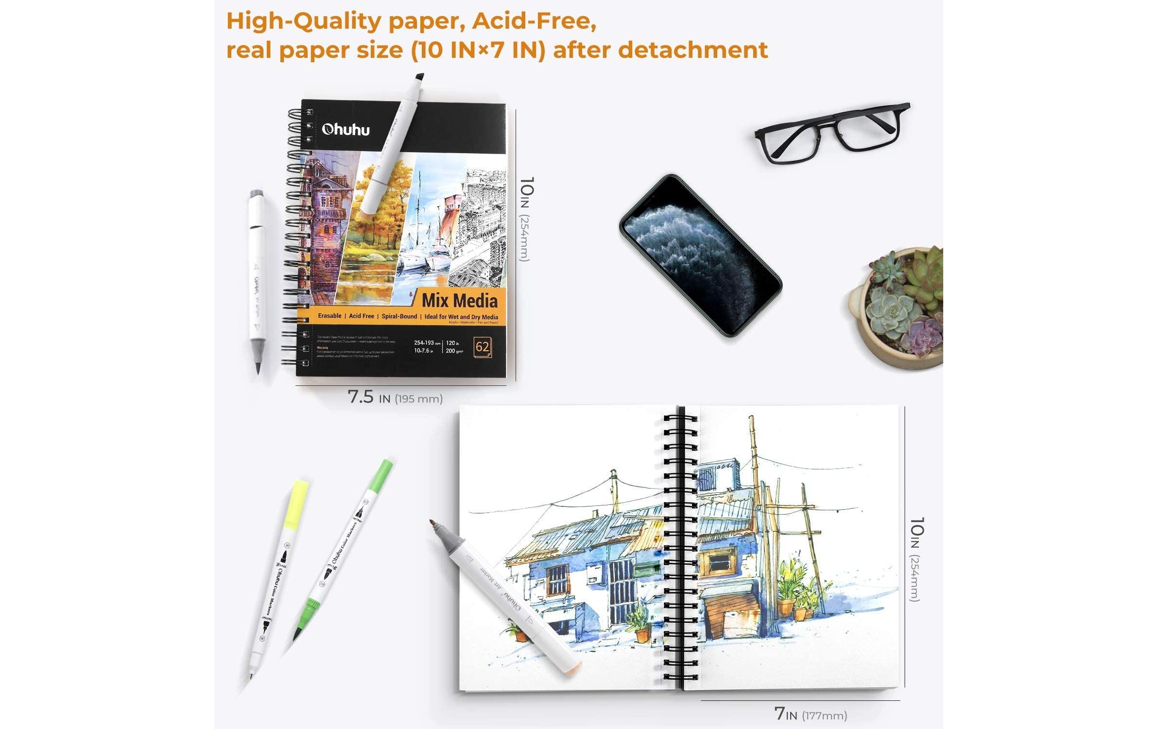 Ohuhu Zeichenblock 200 g/m², 124 Seiten 25.4 x 19.3 cm