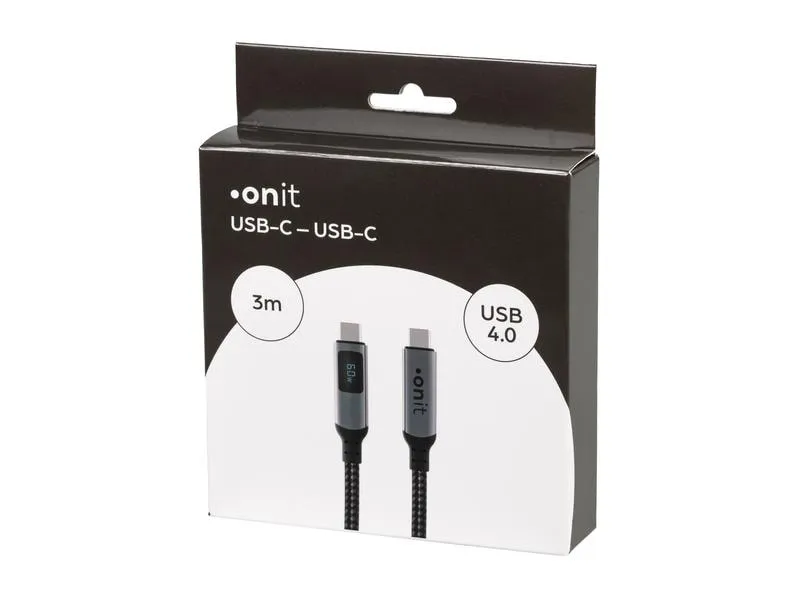 onit USB4-Kabel Premium LED USB C - USB C 3 m, Grau/Schwarz onit USB4-Kabel Premium LED USB C - USB C 3 m, Grau/Schwarz