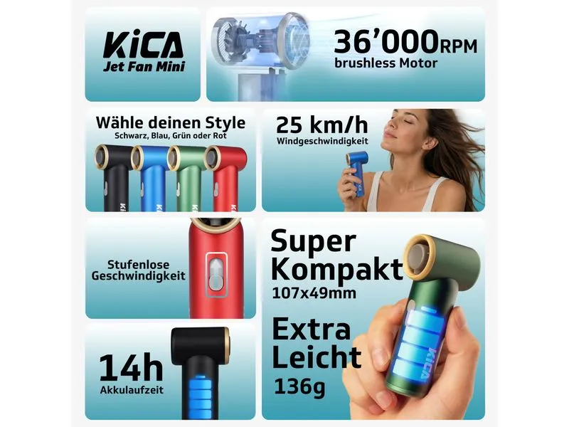 KiCA Jet Fan Mini-Handventilator Grün