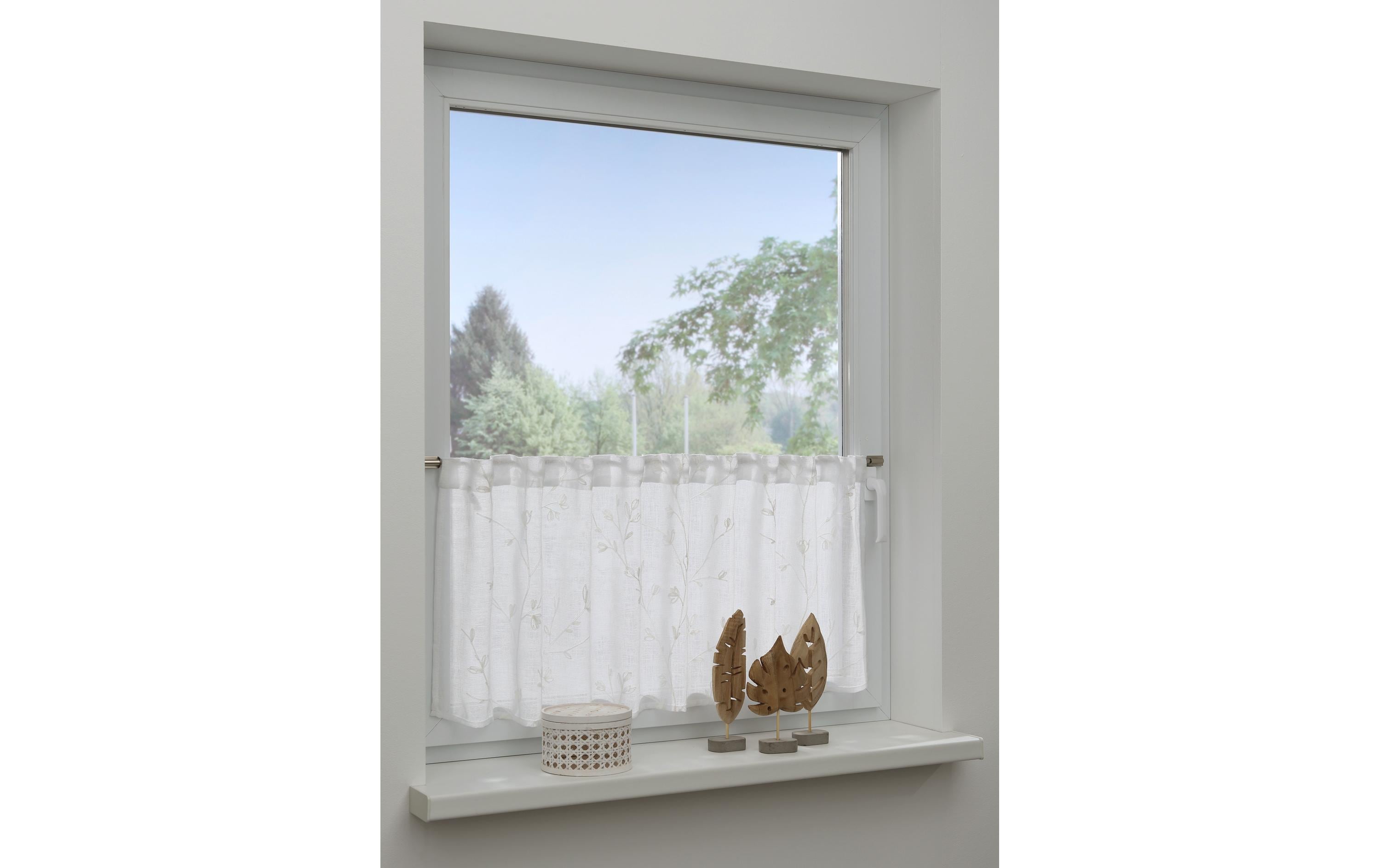 Gardinia Tagvorhang mit Faltenband Stickerei 140 cm x 48 cm, Natur