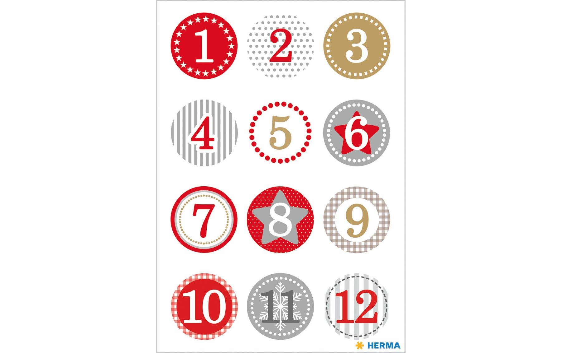 Herma Stickers Adventskalender-Zahlen Sticker Rot/Gold, 2 Blatt