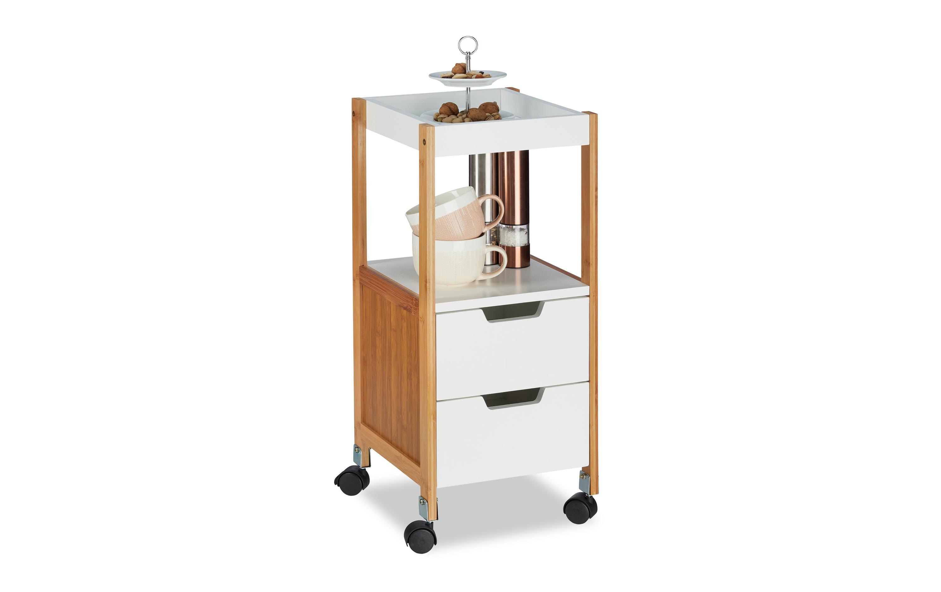 relaxdays Küchenwagen 69 x 30 x 30 cm, Braun/Weiss