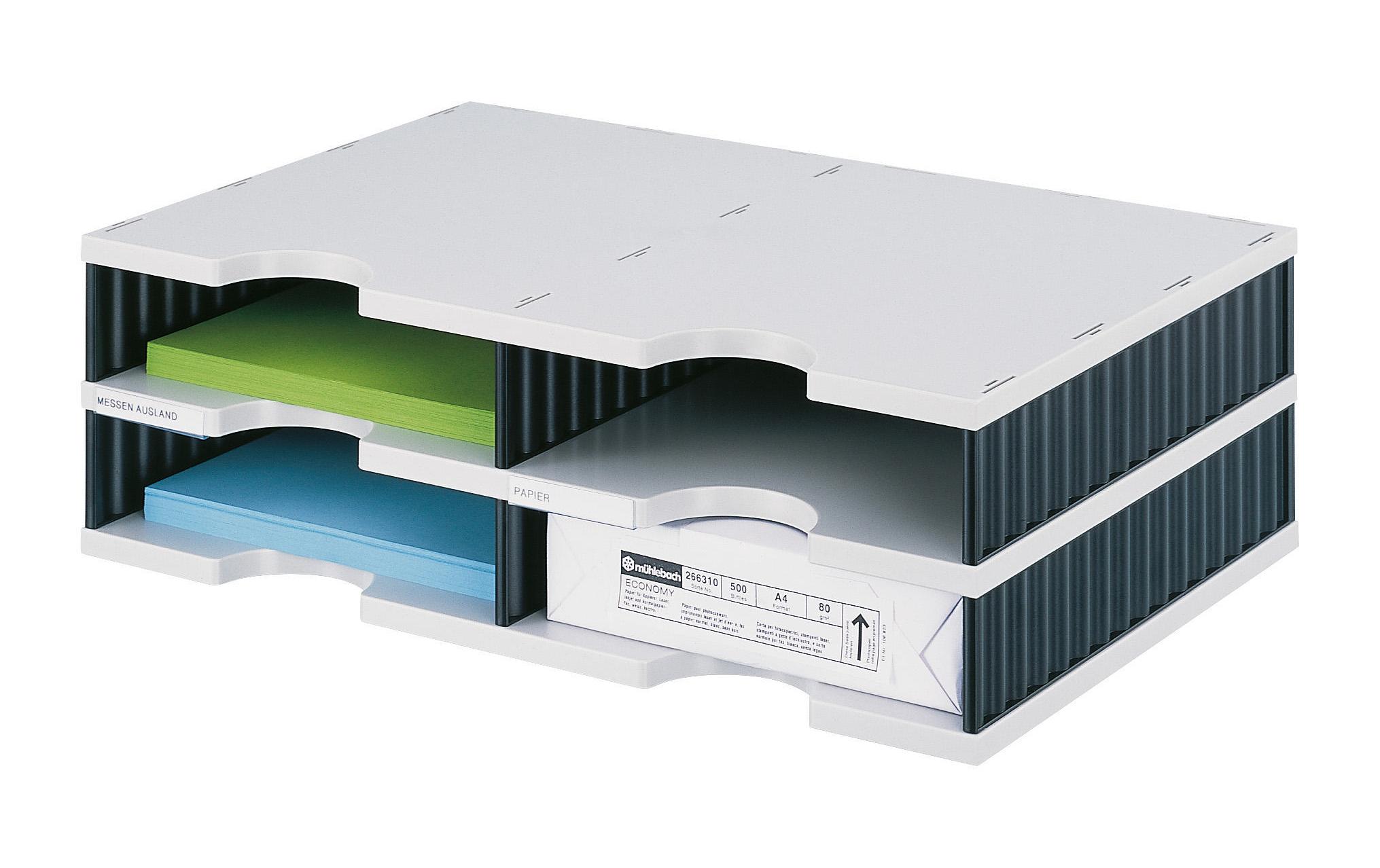 Styro Dokumentenablage styrodoc duo Standard, Schwarz, 4 Fächer