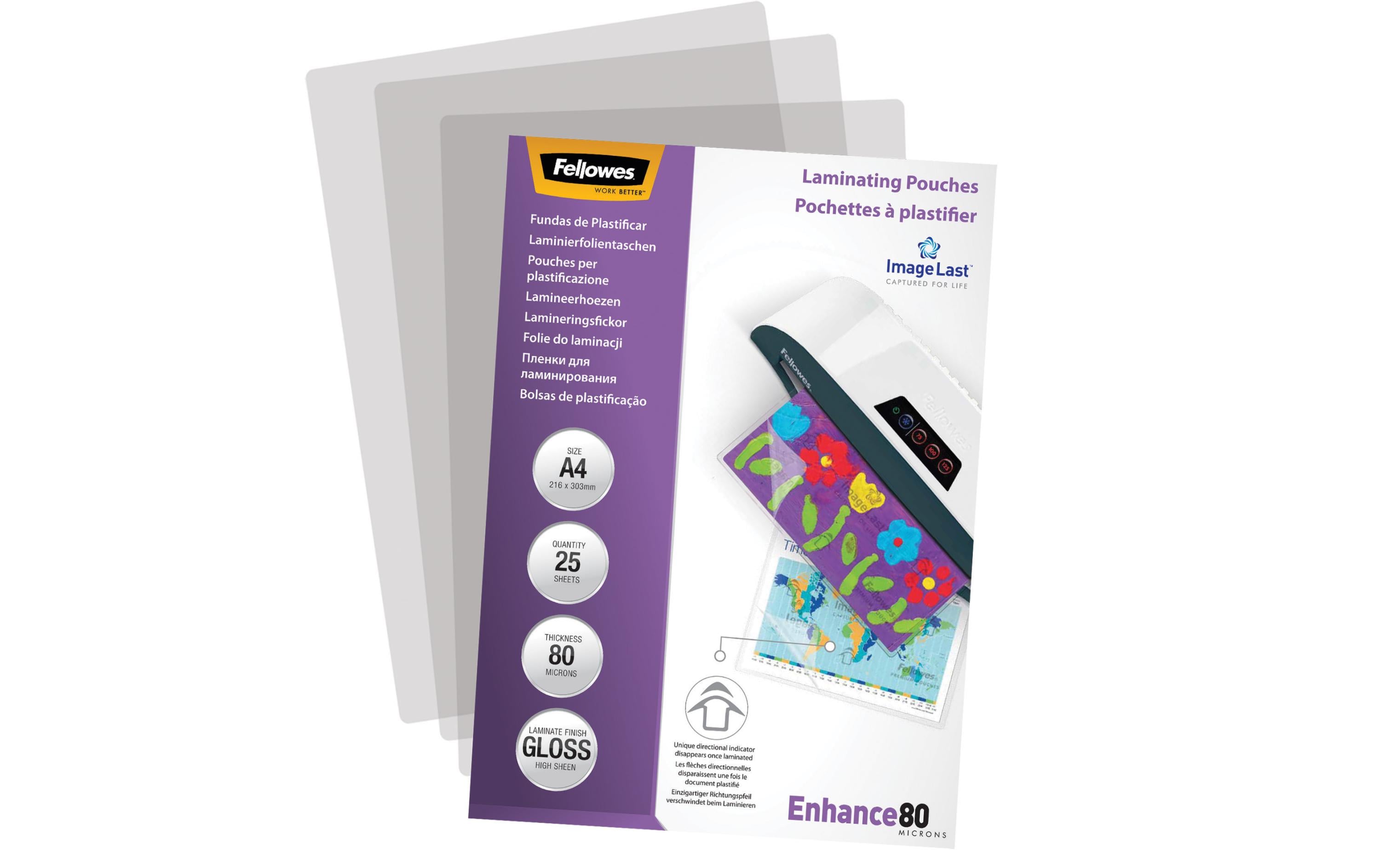 Fellowes Laminierfolie A4, 80 µm, 25 Stück, Glänzend Fellowes Laminierfolie A4, 80 µm, 25 Stück, Glänzend