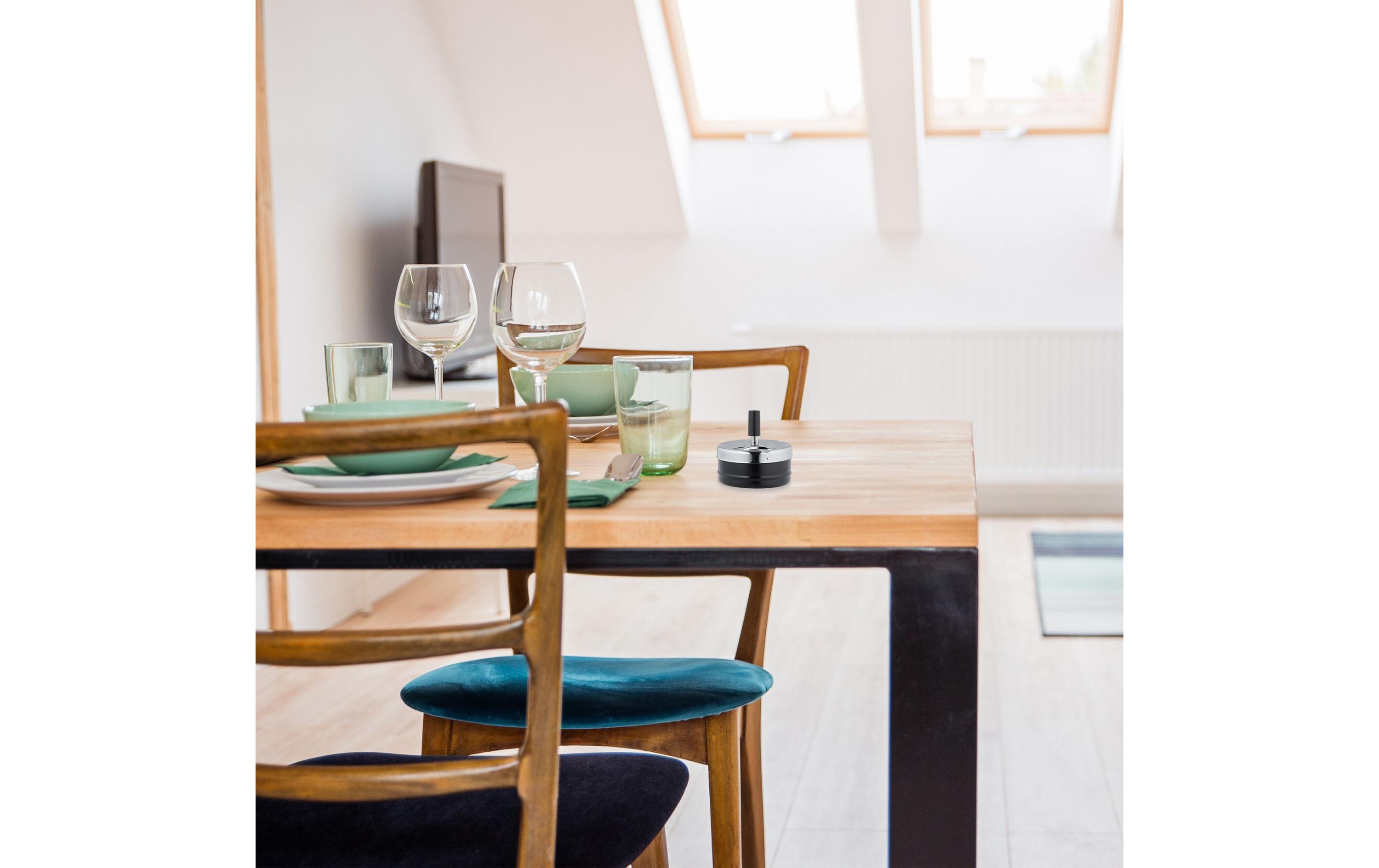 relaxdays Aschenbecher mit Drehdeckel Schwarz/Silber