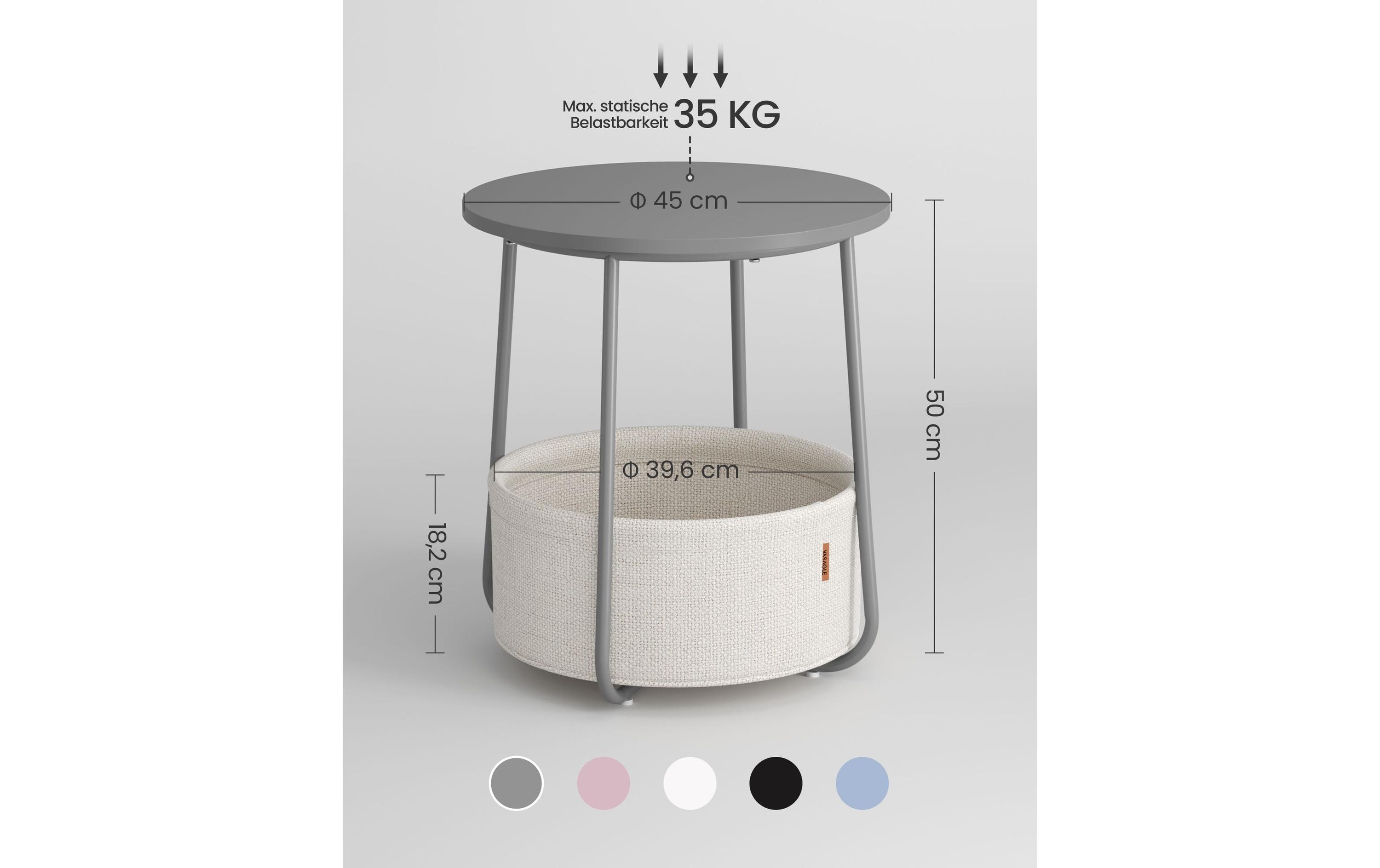 VASAGLE Beistelltisch 45 x 51 cm, Grau / Beige