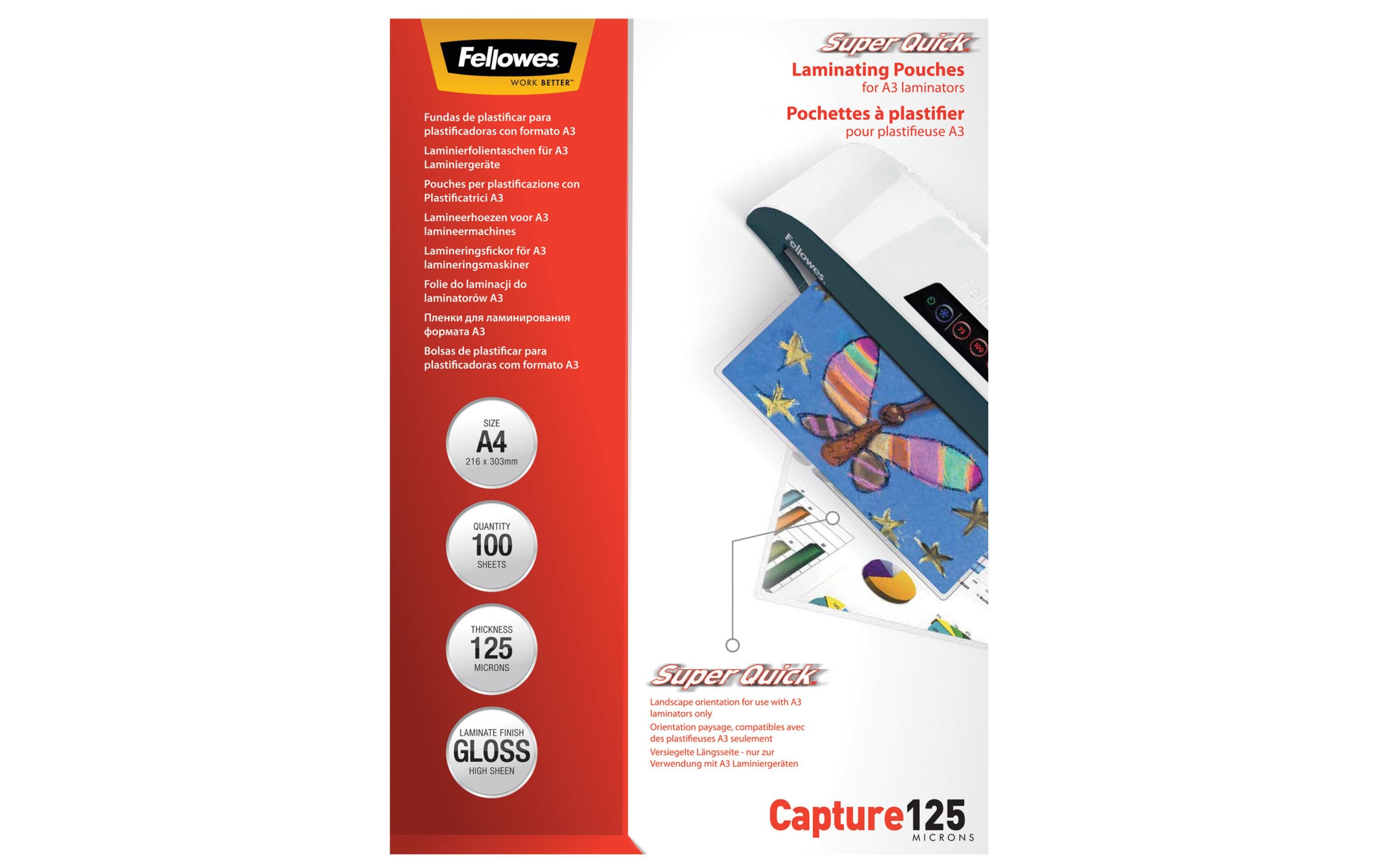 Fellowes Laminierfolie Superquick A4, 125 µm, 100 Stück, Glänzend Fellowes Laminierfolie Superquick A4, 125 µm, 100 Stück, Glänzend