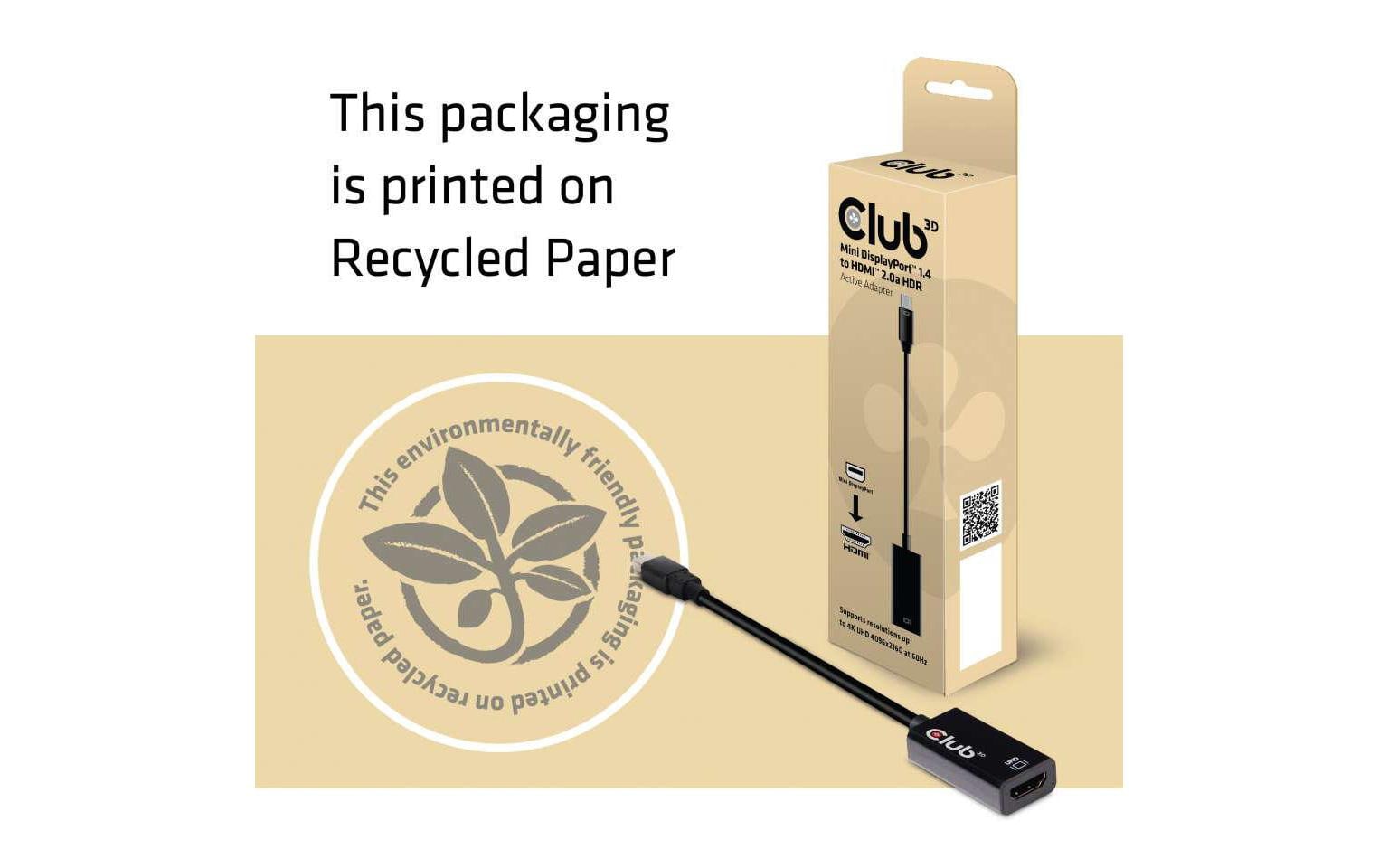 Club 3D Adapter Mini DP 1.4 - HDMI 2.0 HDR, 4K aktiv