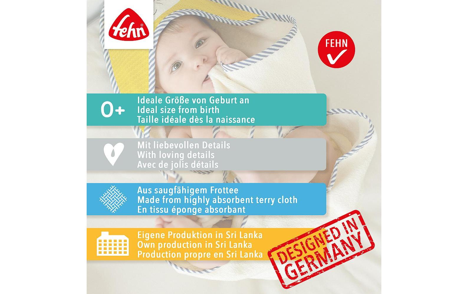 fehn Kapuzenbadetuch Faultier Grau/Beige