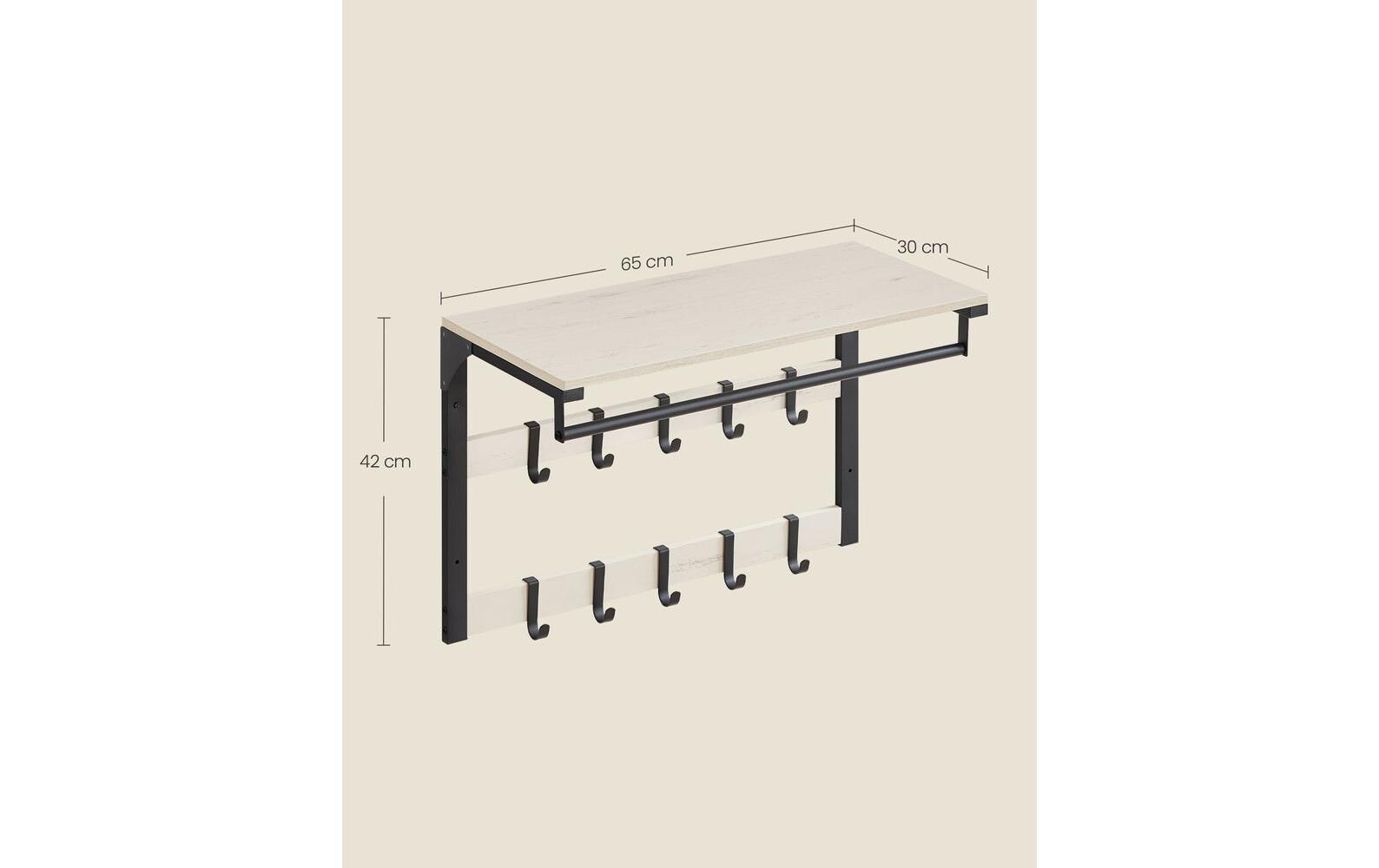 VASAGLE Wandgarderobe 10 Haken 65 cm x 42 cm, Schwarz/Weiss