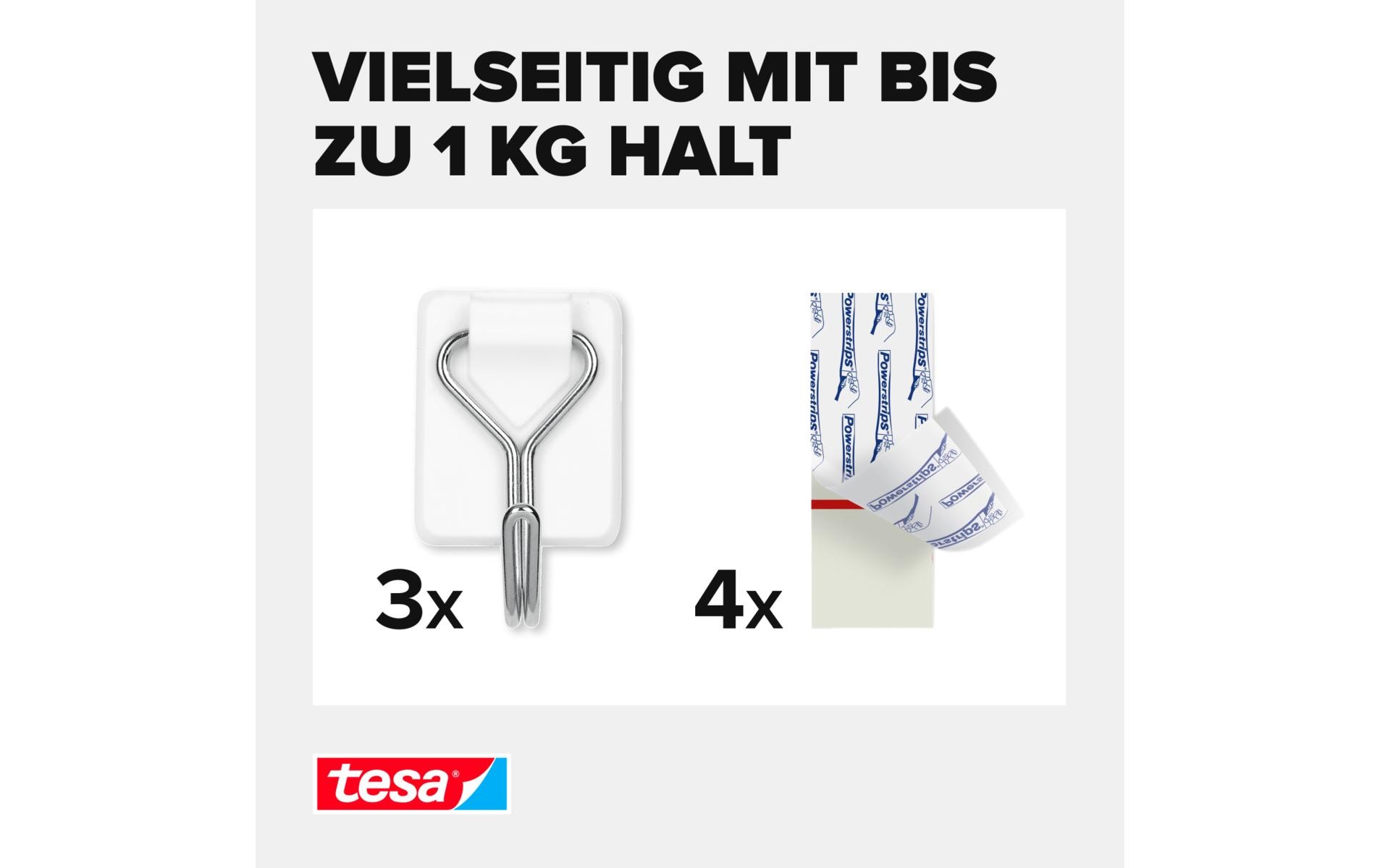 tesa Klebehaken Powerstrips Haken Small Weiss, 1 kg Haltekraft