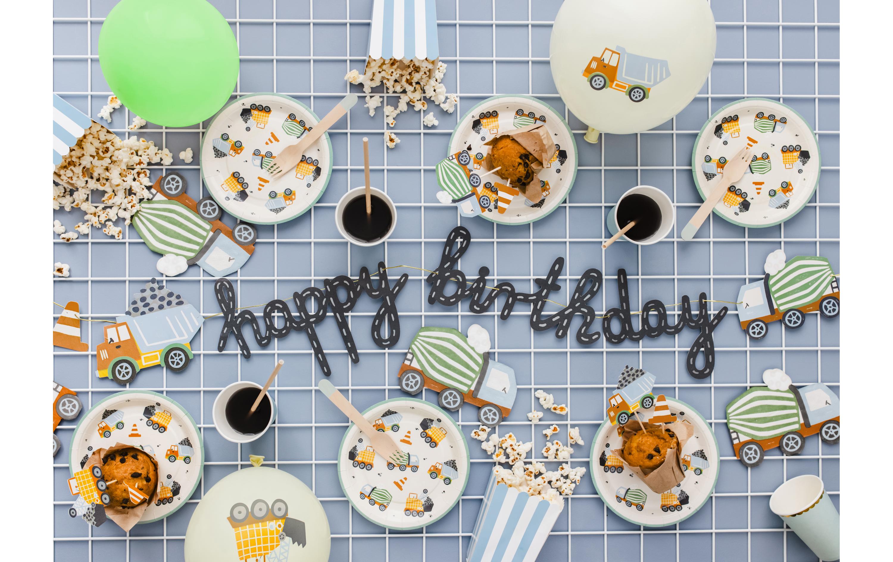 Partydeco Kuchen-Topper Baufahrzeuge 1 Stück, Mehrfarbig